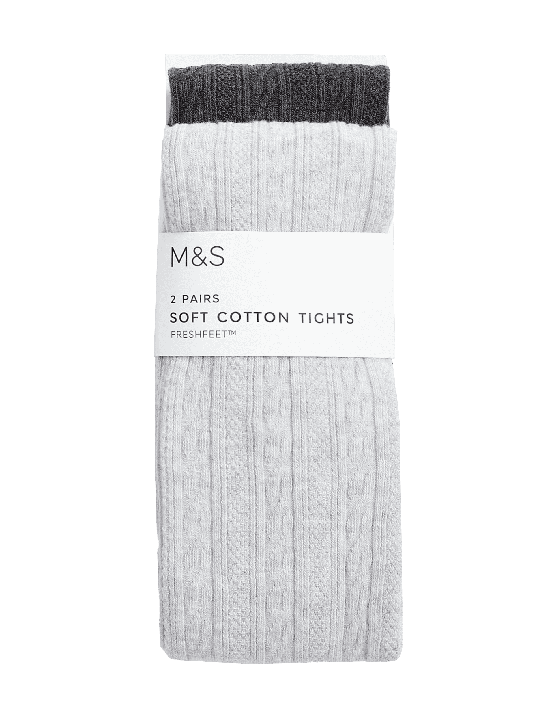 M&S Collection Girls 2 Pack Cotton Rich Cable Tights (2-14 Yrs) - 4-5 Y - Grey Marl, Grey Marl