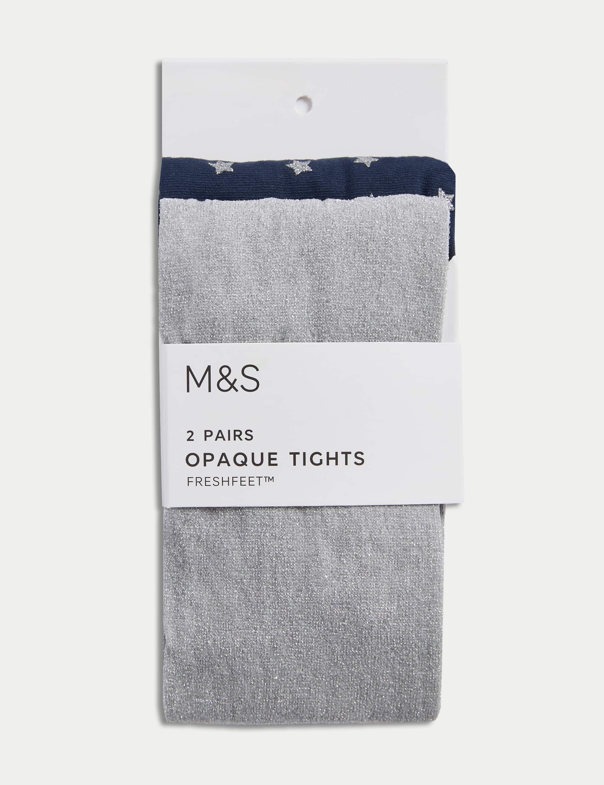 M&S Girls 2 Pack Metallic Star Tights (2-14 Yrs) - 5-6 Y - Navy Mix, Navy Mix