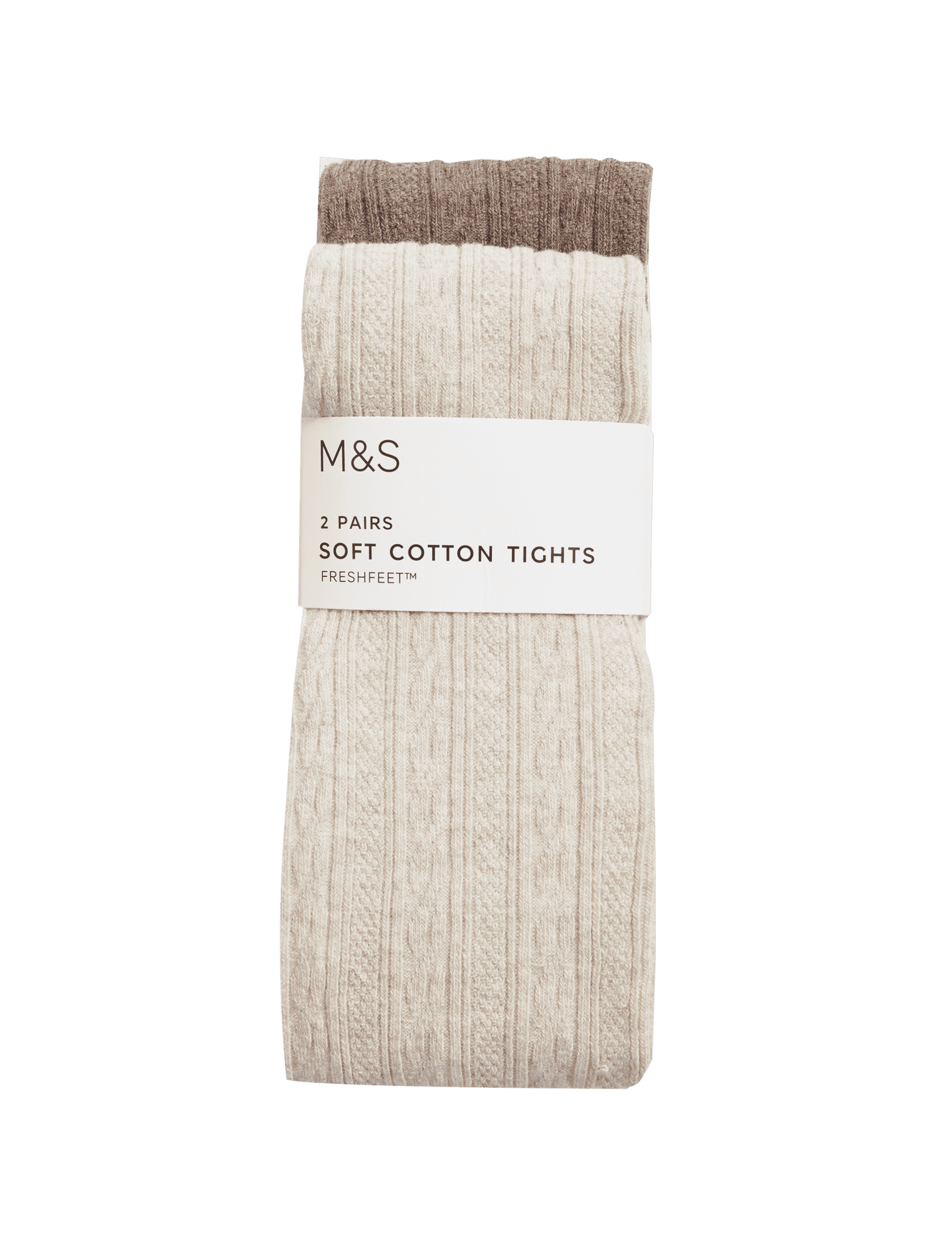 M&S Collection Girls 2 Pack Cotton Rich Cable Knit Tights (2-14 Yrs) - 8-9 Y - Neutral, Neutral