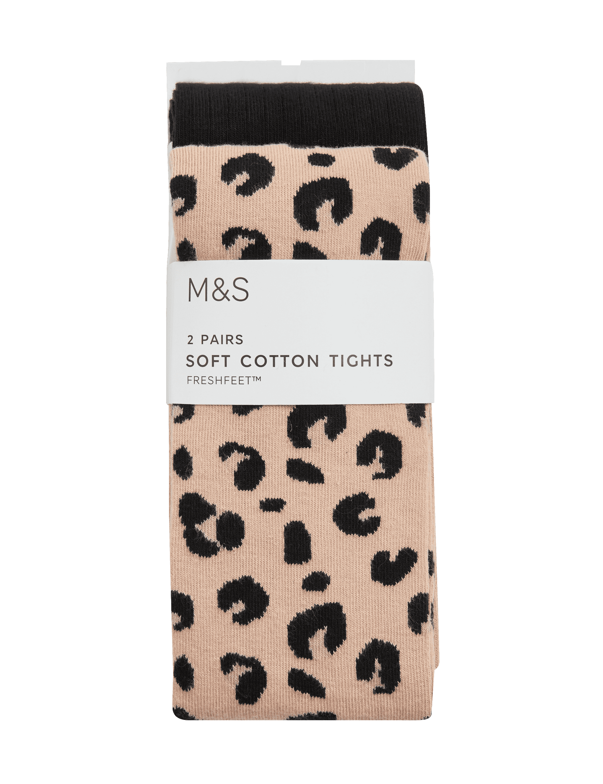 M&S Collection Girls 2 Pack Cotton Rich Leopard Ribbed Tights (2-14 Yrs) - 4-5 Y - Neutral, Neutral