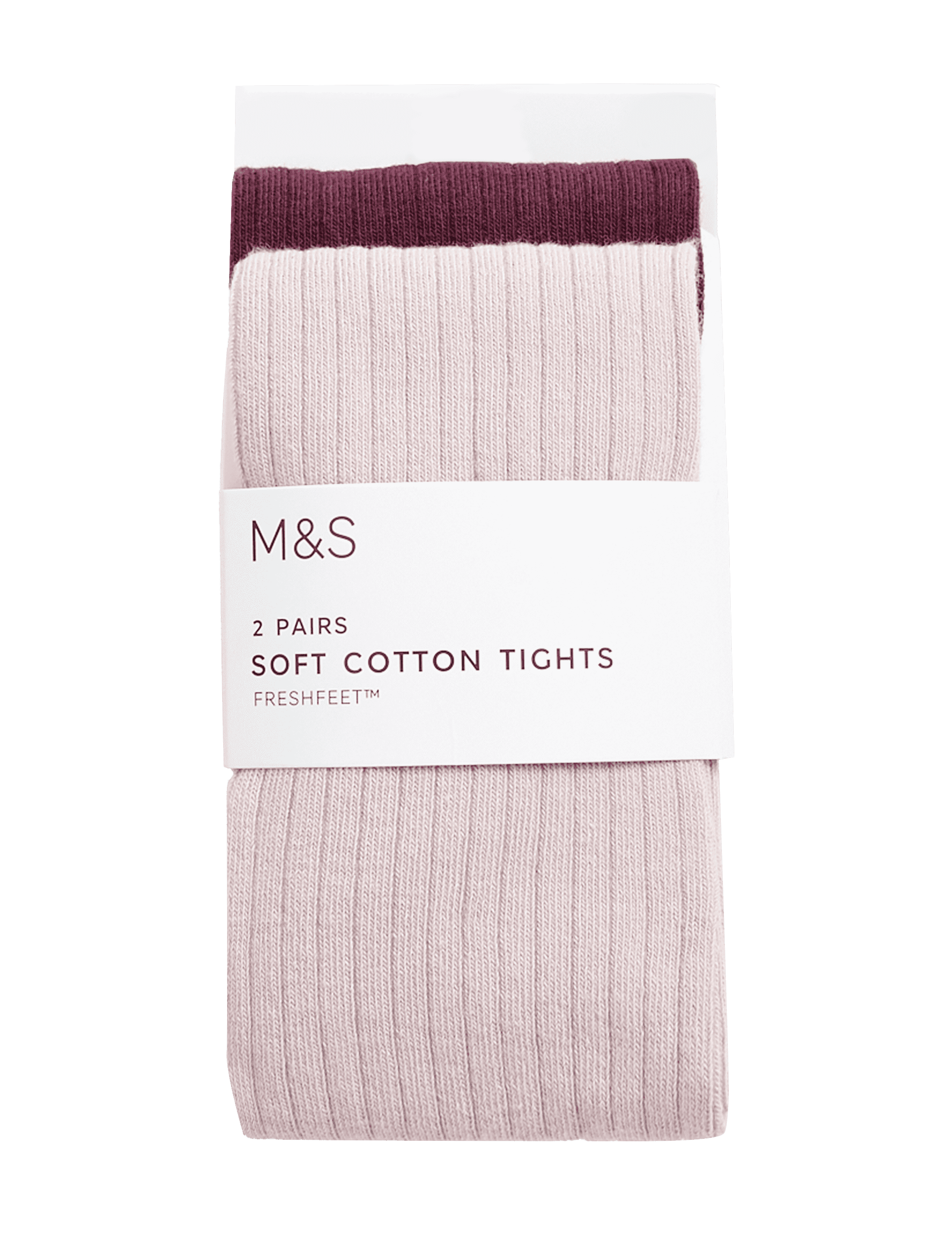 M&S Collection Girls 2 Pack Cotton Rich Ribbed Tights (2-14 Yrs) - Wine Mix, Wine Mix