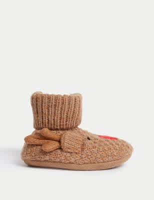 M&S Reindeer Christmas Booties - 12-24 - Multi, Multi