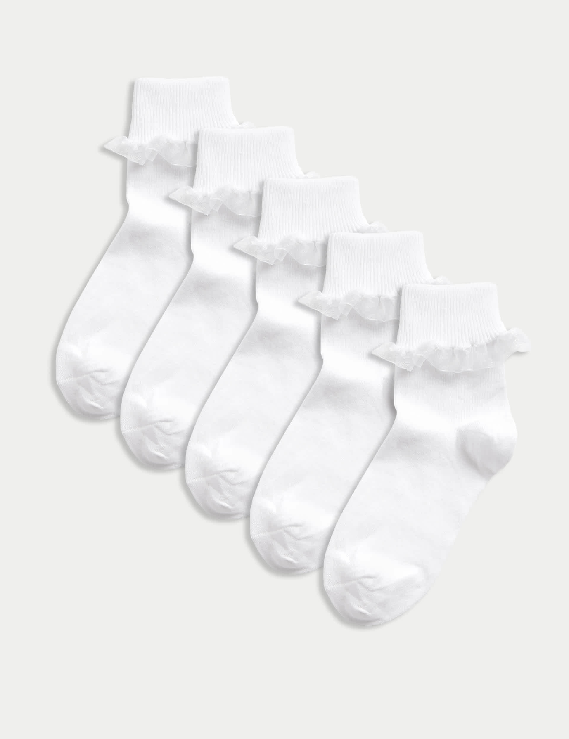 M&S Girls 5pk of Frill Ankle Socks