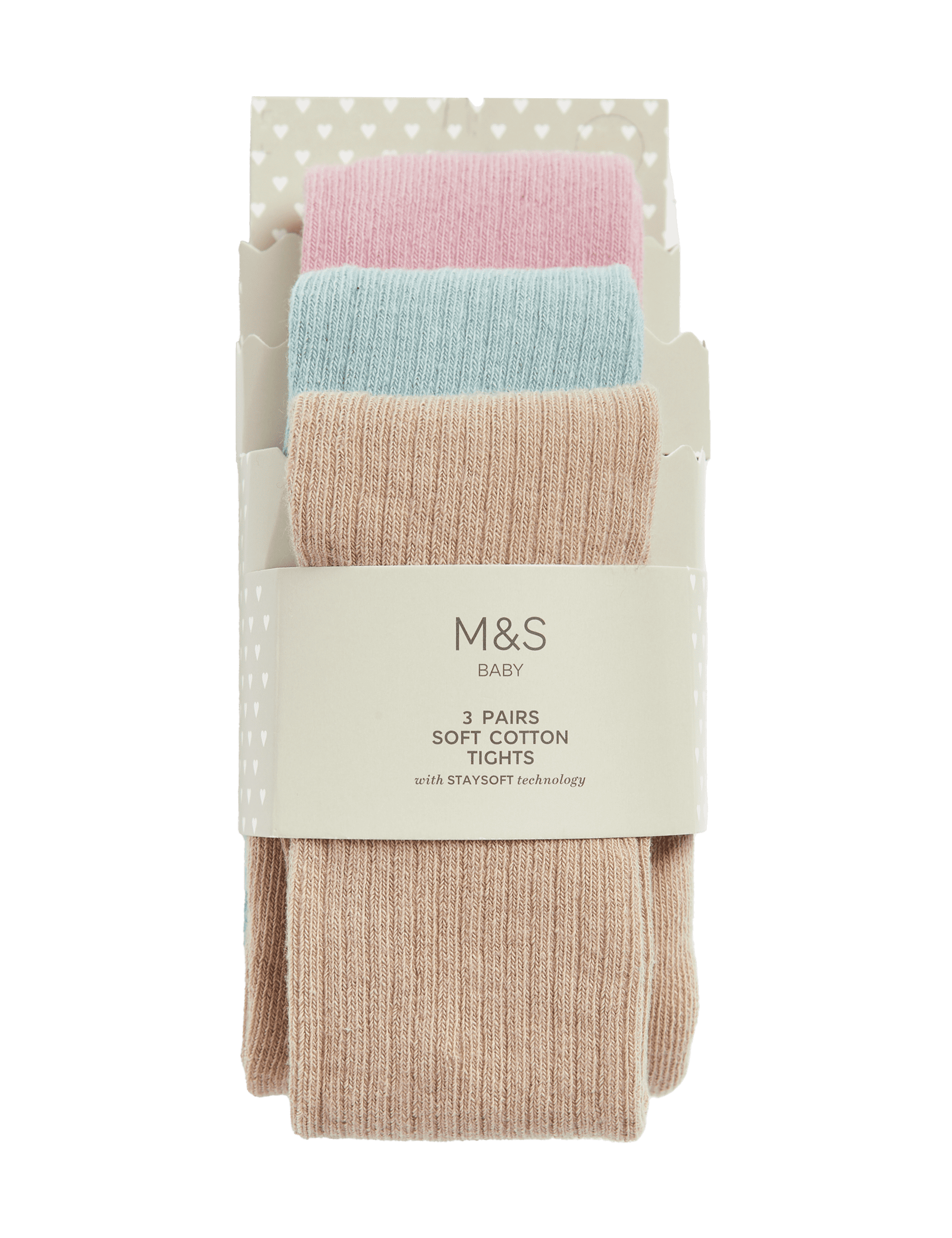 M&S Collection Girls 3pk Cotton Rich Ribbed Tights (0-3 Yrs) - 18-24 - Multi, Multi