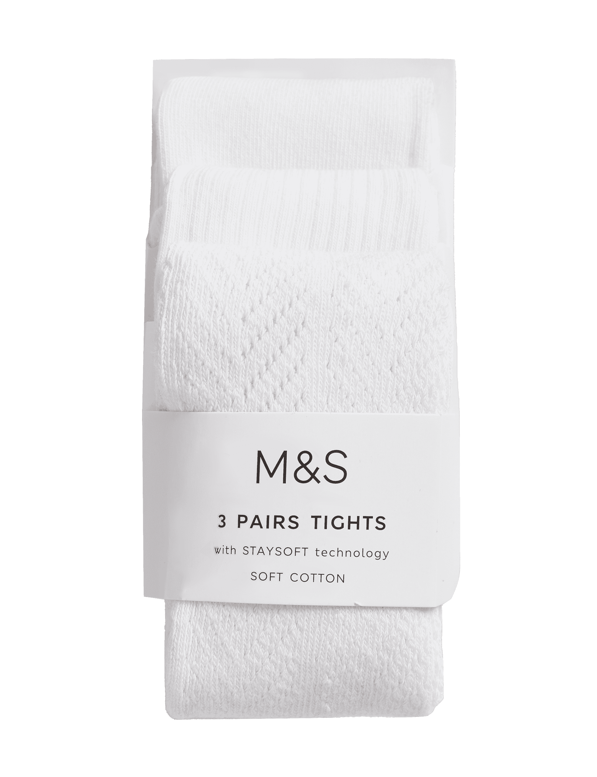 M&S Collection Girls 3pk Cotton Rich Tights (0-2 Yrs) - 18-24 - White, White