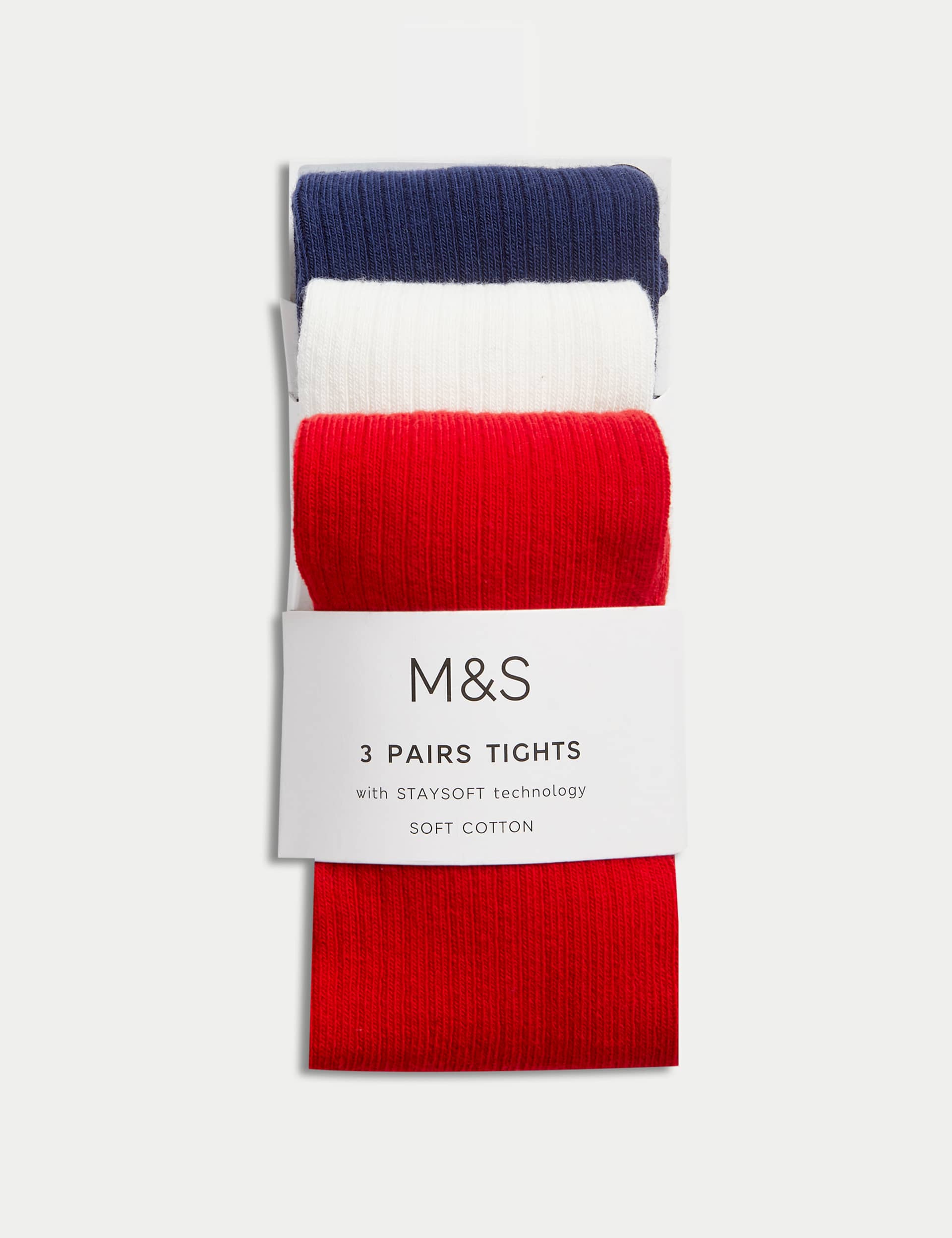 M&S Girls 3pk Cotton Rich Tights (0-3 Yrs) - 12-18 - Red Mix, Red Mix