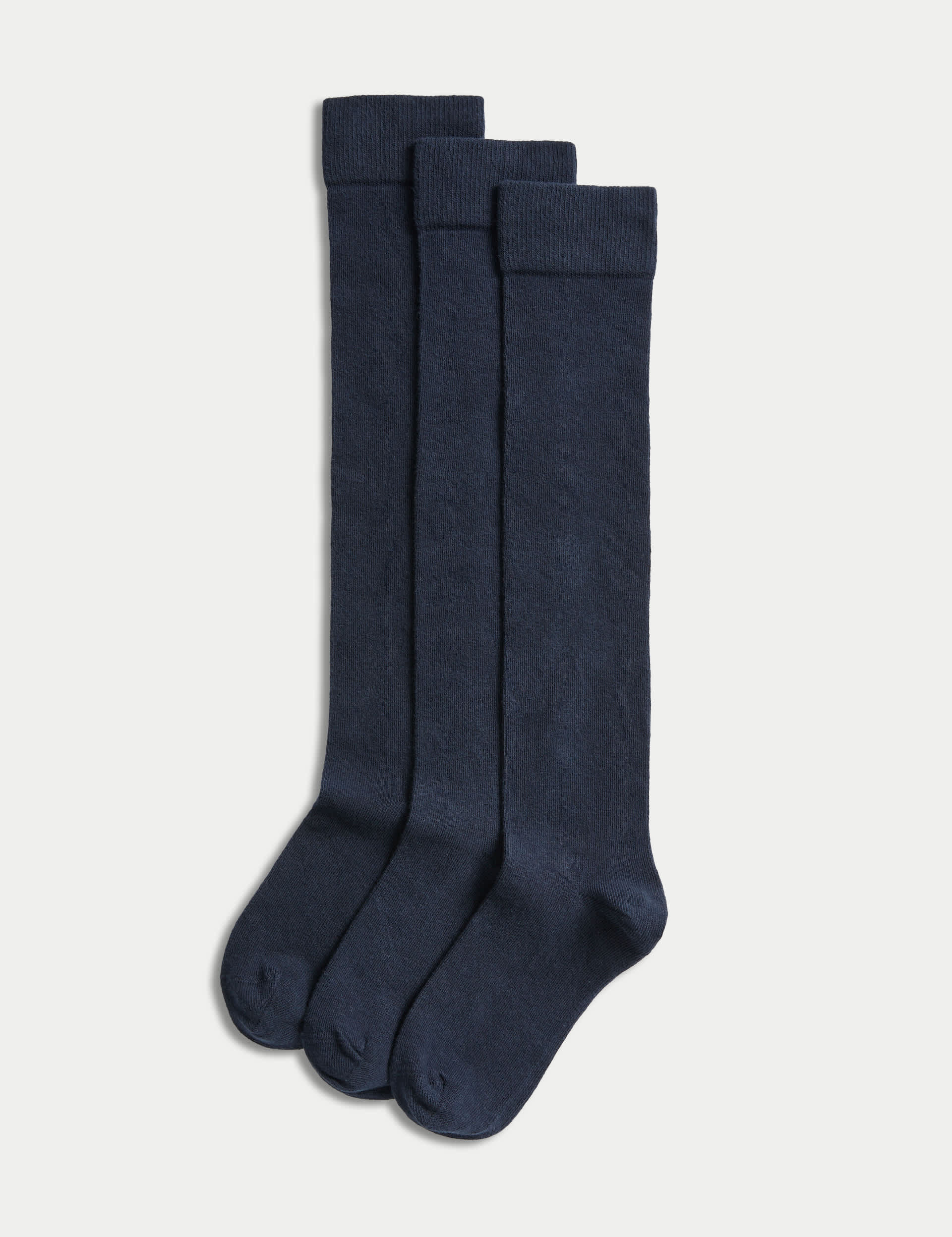 M&S Girls 3pk Cotton Rich Over the Knee Socks - 4-7 - Navy, Black,Navy,Grey