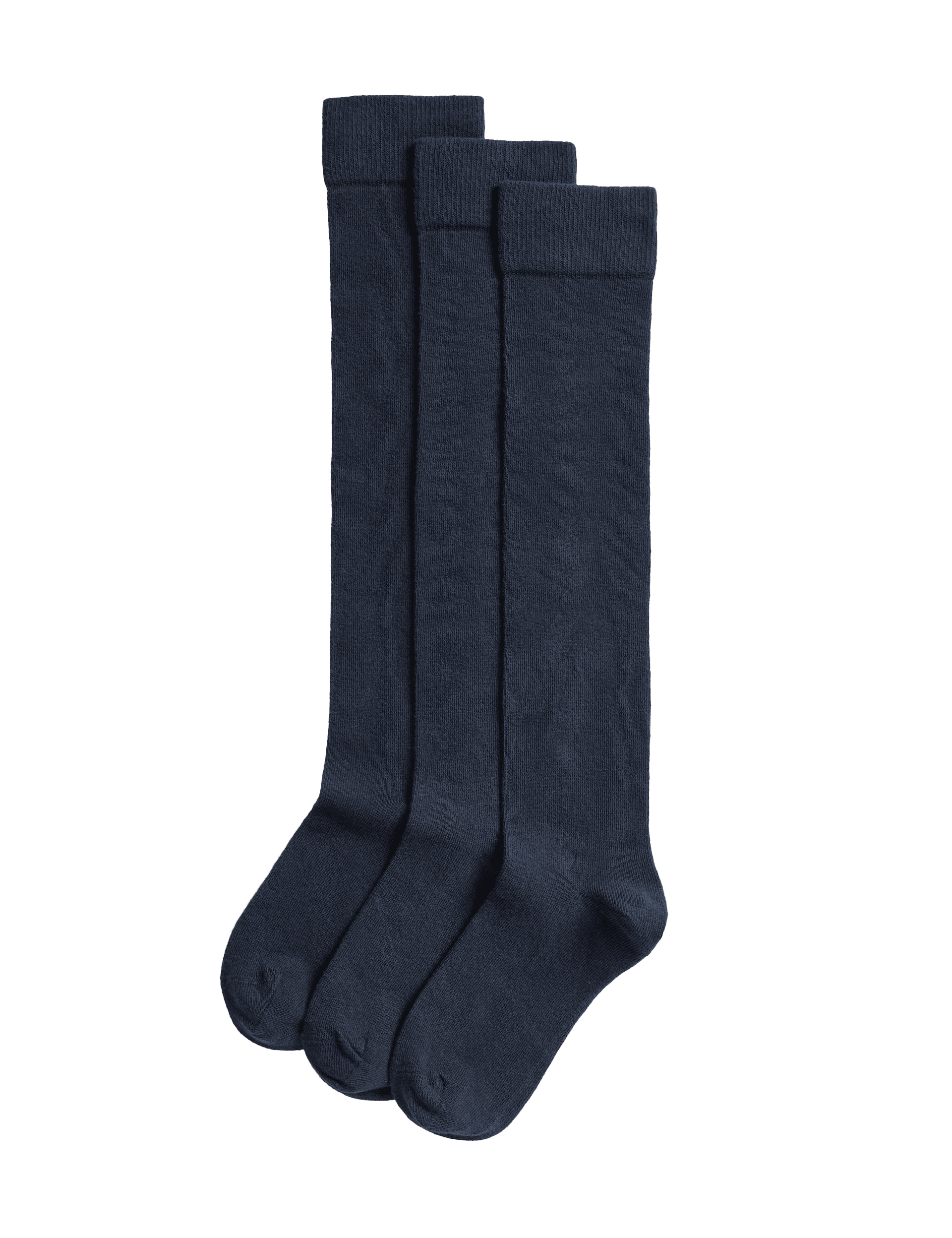 M&S Collection Girls 3pk Cotton Rich Over the Knee Socks - 4-7 - Navy, Grey,Navy,Black