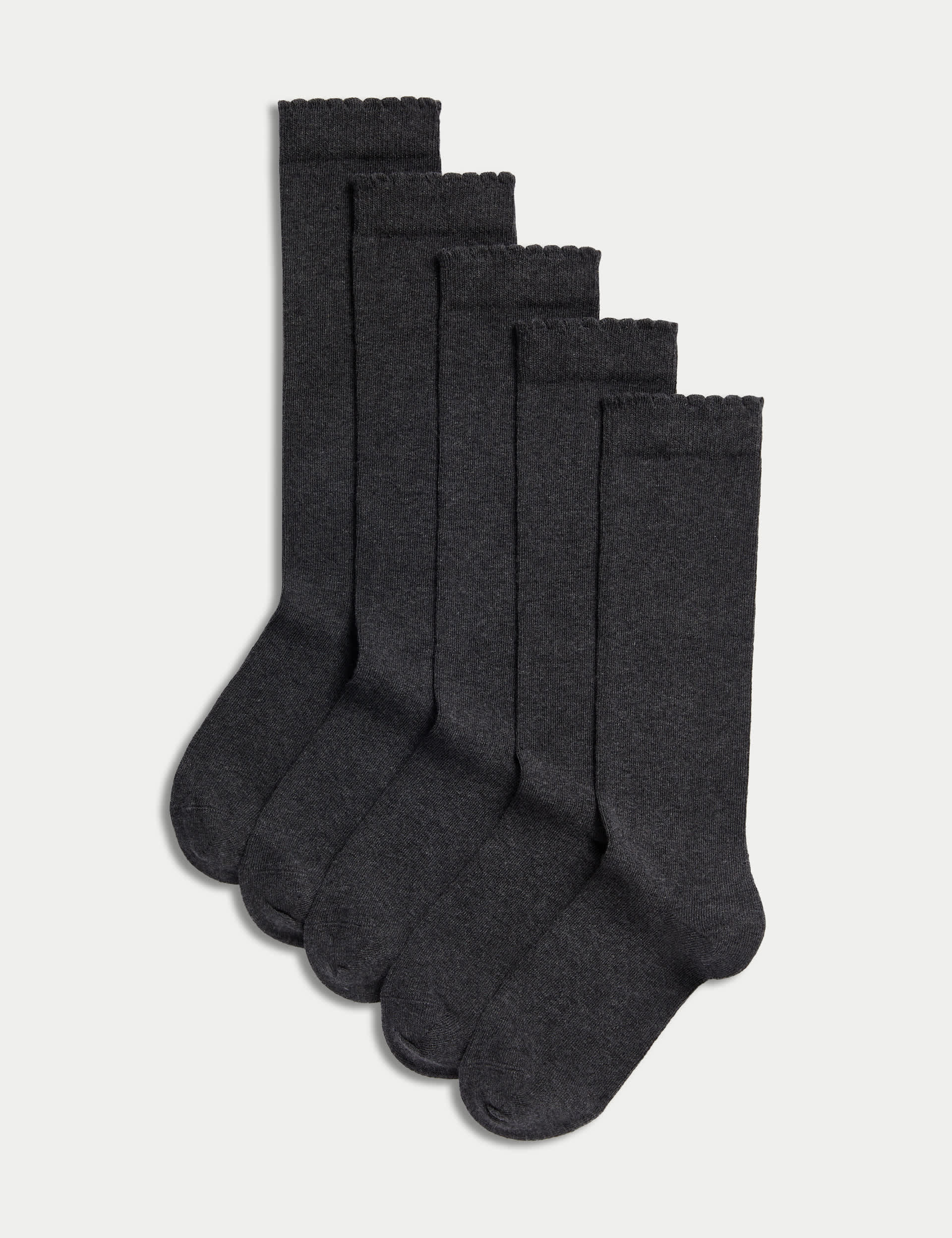 M&S Girls 5pk of Knee High Socks - 4-7 - Grey, Black,Grey,Navy,White