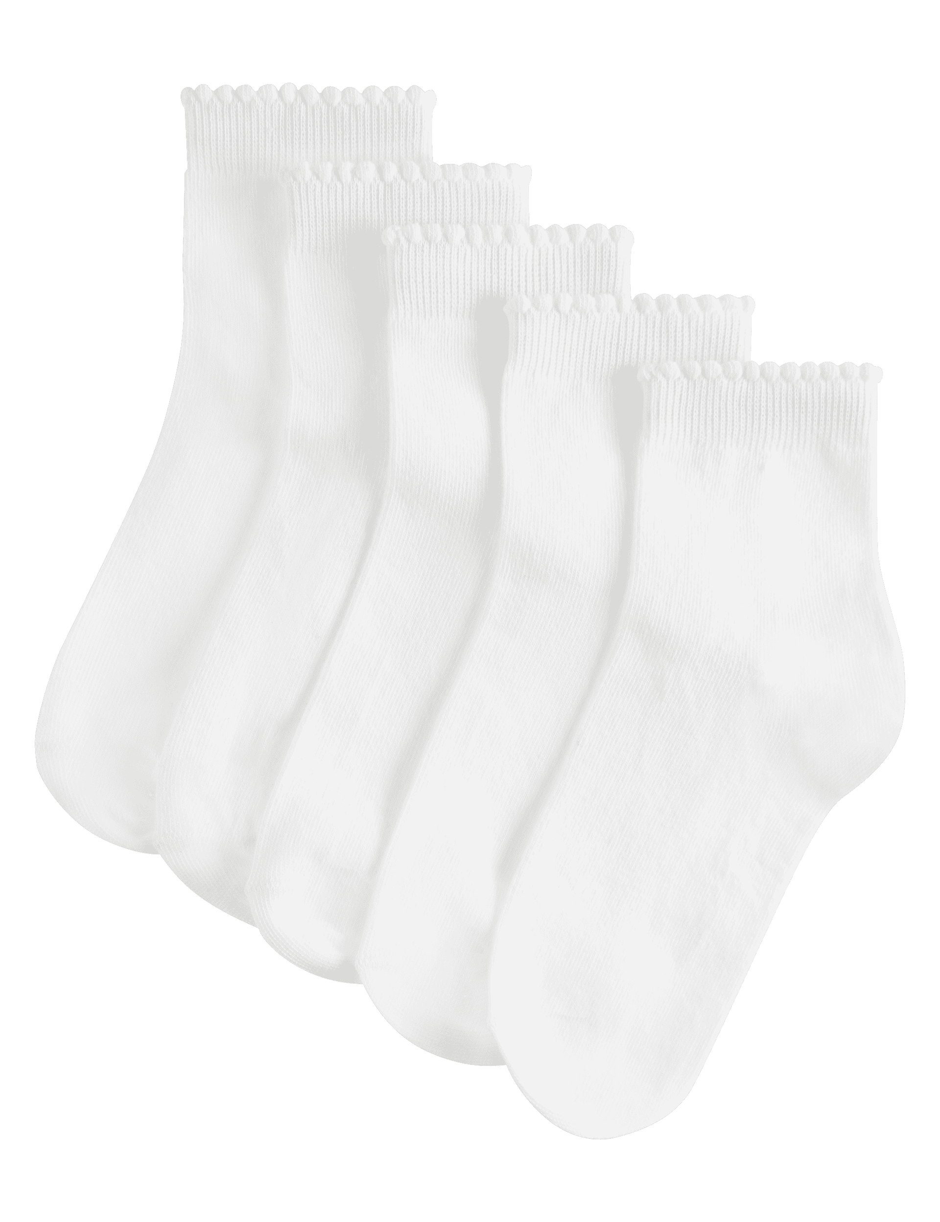 M&S Collection Girls 5pk of Short Picot Socks - 12+3+ - White, White,Black