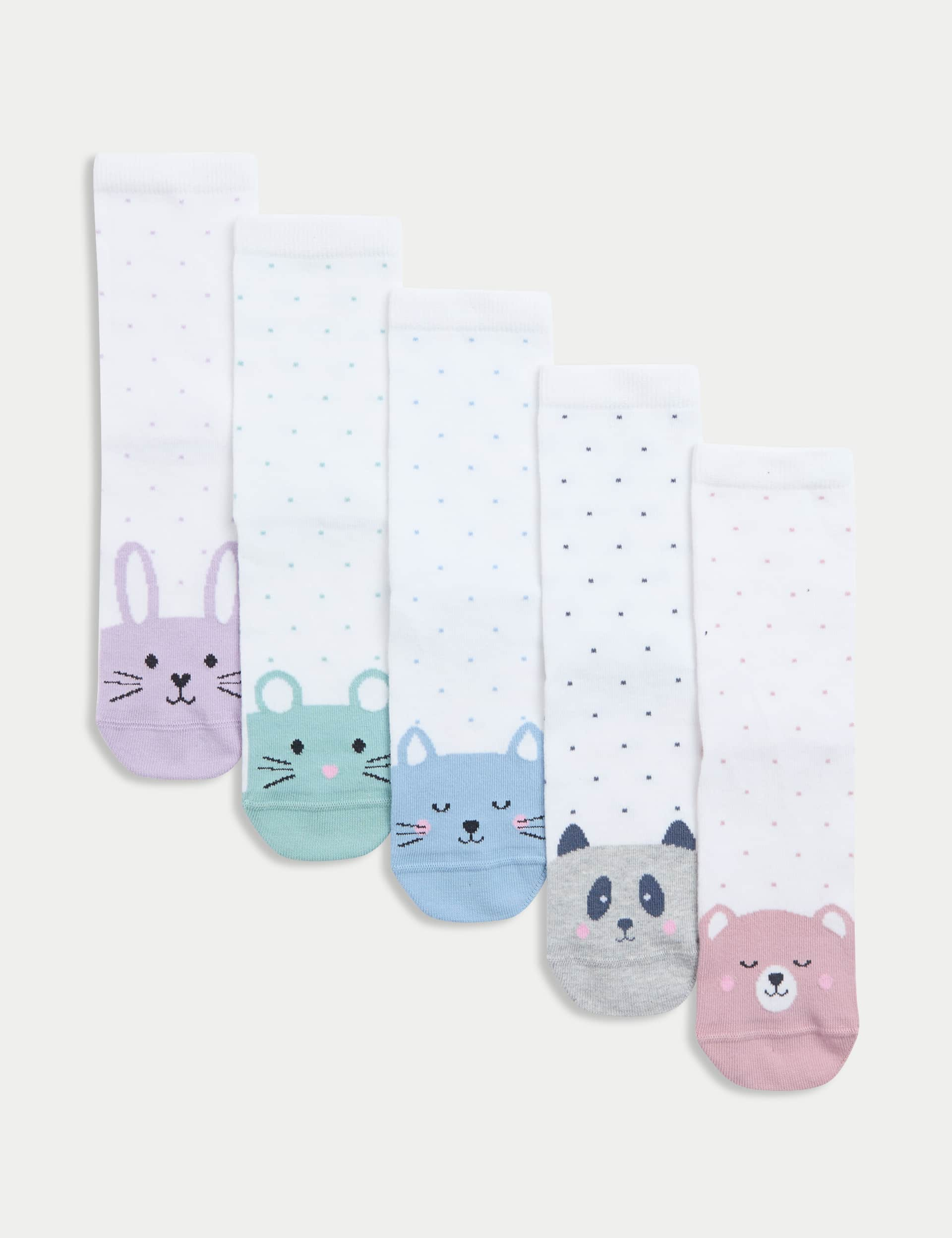 M&S Girls 5pk Cotton Rich Toe Face Socks (6 Small - 7 Large) - 8-12 - White, White