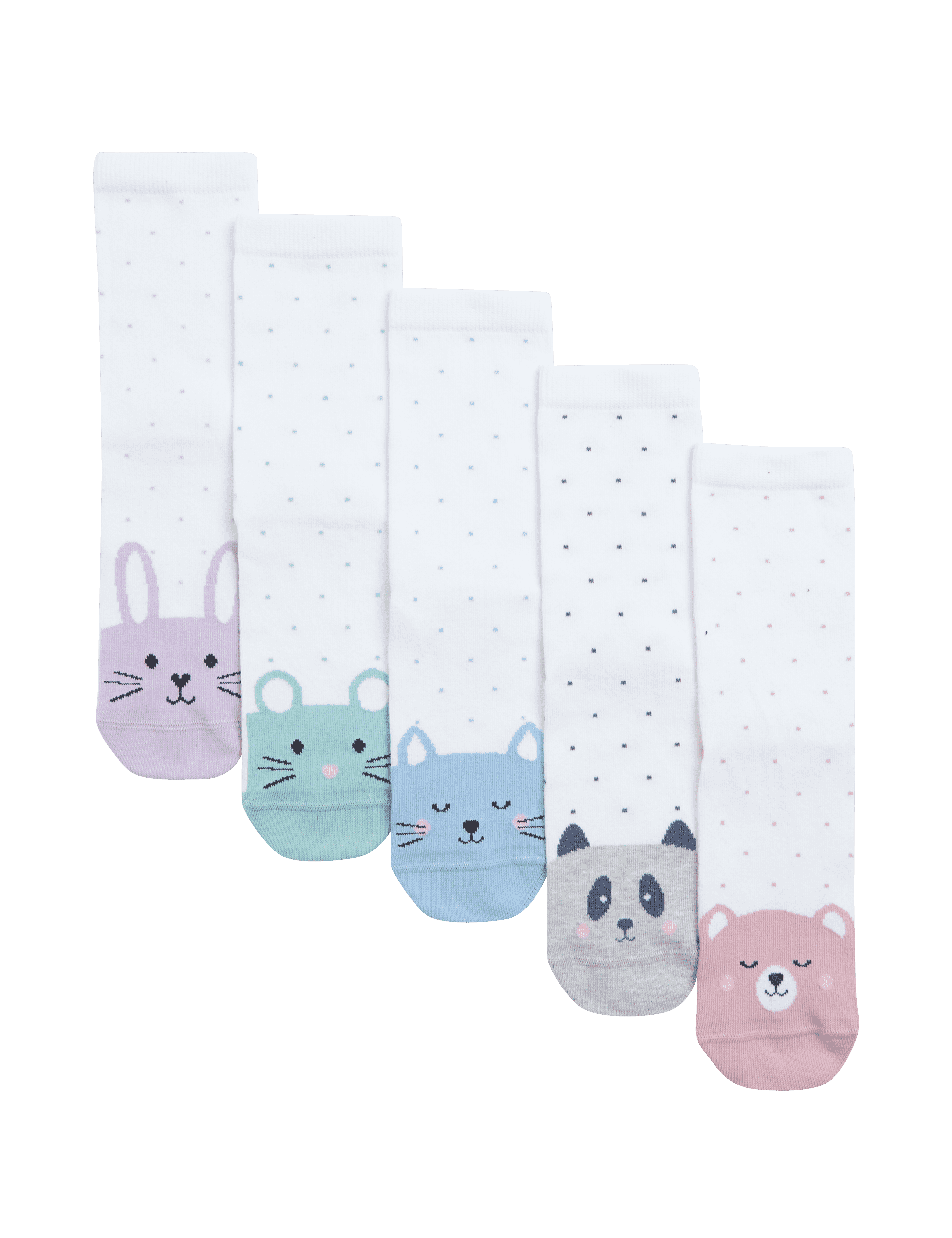 M&S Collection Girls 5pk Cotton Rich Toe Face Socks (6 Small - 7 Large) - 12+3+ - White, White