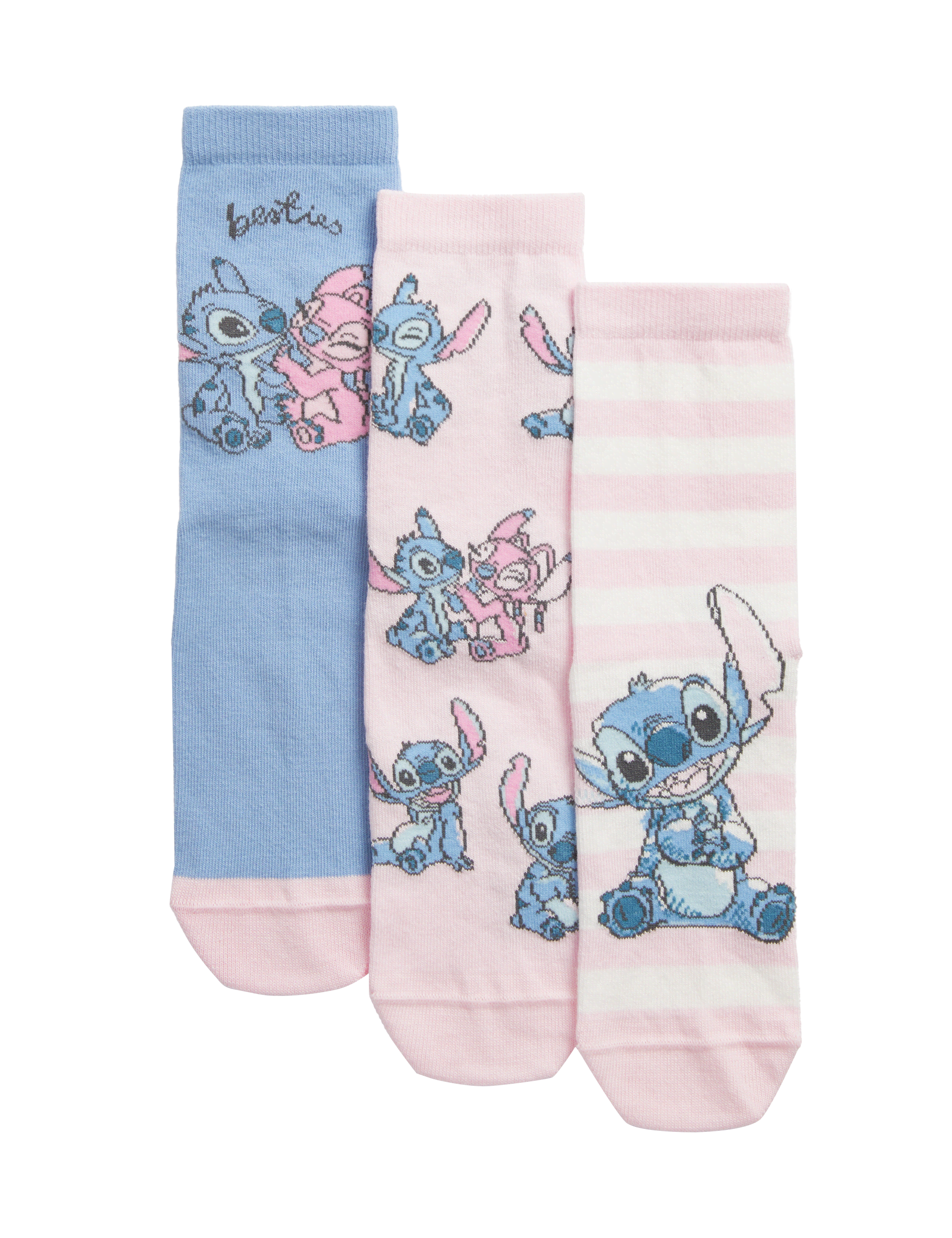 M&S Collection Girls 3pk Cotton Rich Lilo & Stitch Socks (6 Small - 7 Large) - 4-7 - Multi, Multi