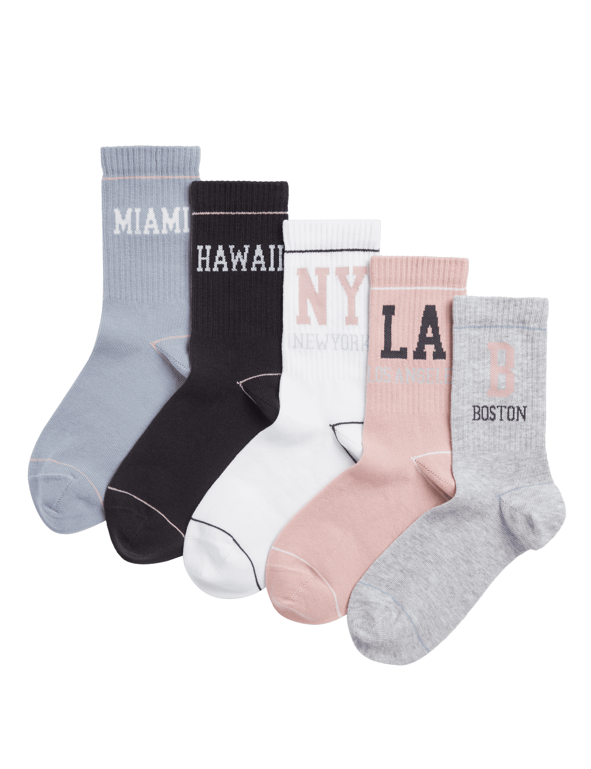 M&S Collection Girls 5pk Cotton Blend Sports Socks (6 Small - 7 large) - 8-12 - Multi, Multi