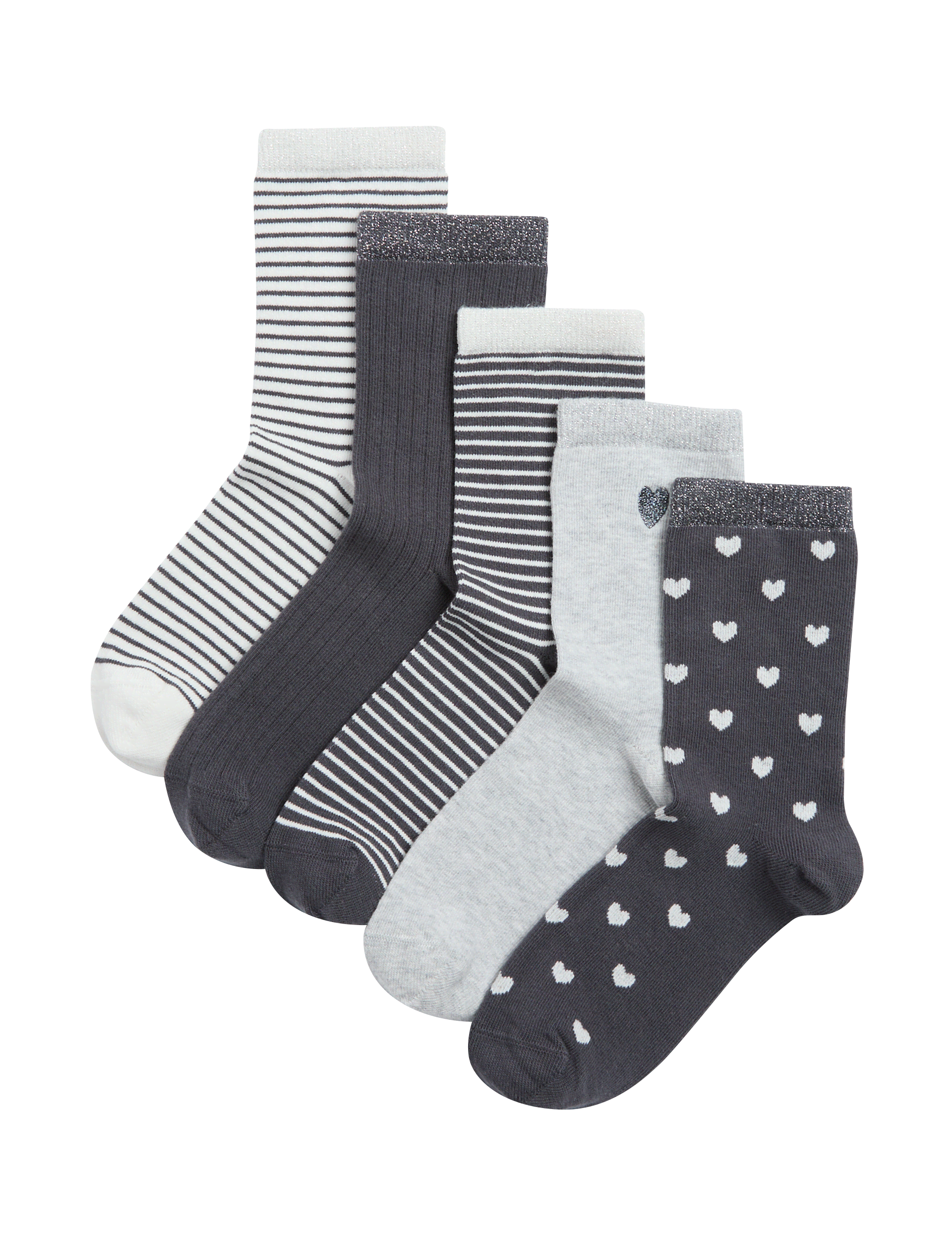 M&S Collection Girls 5pk Cotton Rich Patterned Socks (6 Small - 7 Large) - 8-12 - Multi, Multi