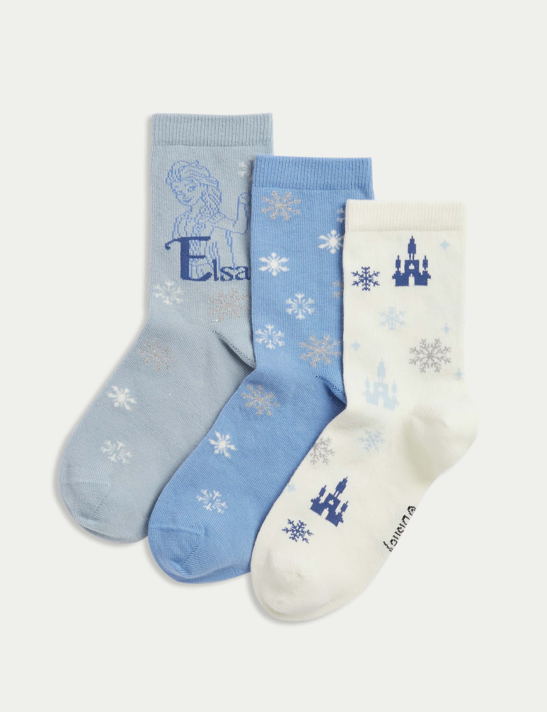 M&S Girls 3pk Cotton Rich Disney Frozen Socks (6 Small - 3 Large) - 8-12 - Multi, Multi