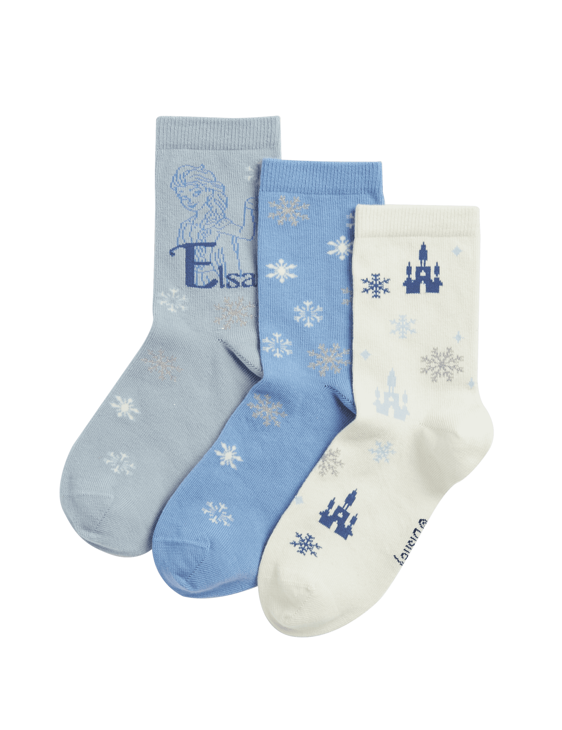 M&S Collection Girls 3pk Cotton Rich Disney Frozen Socks (6 Small - 3 Large) - 8-12 - Multi, Multi