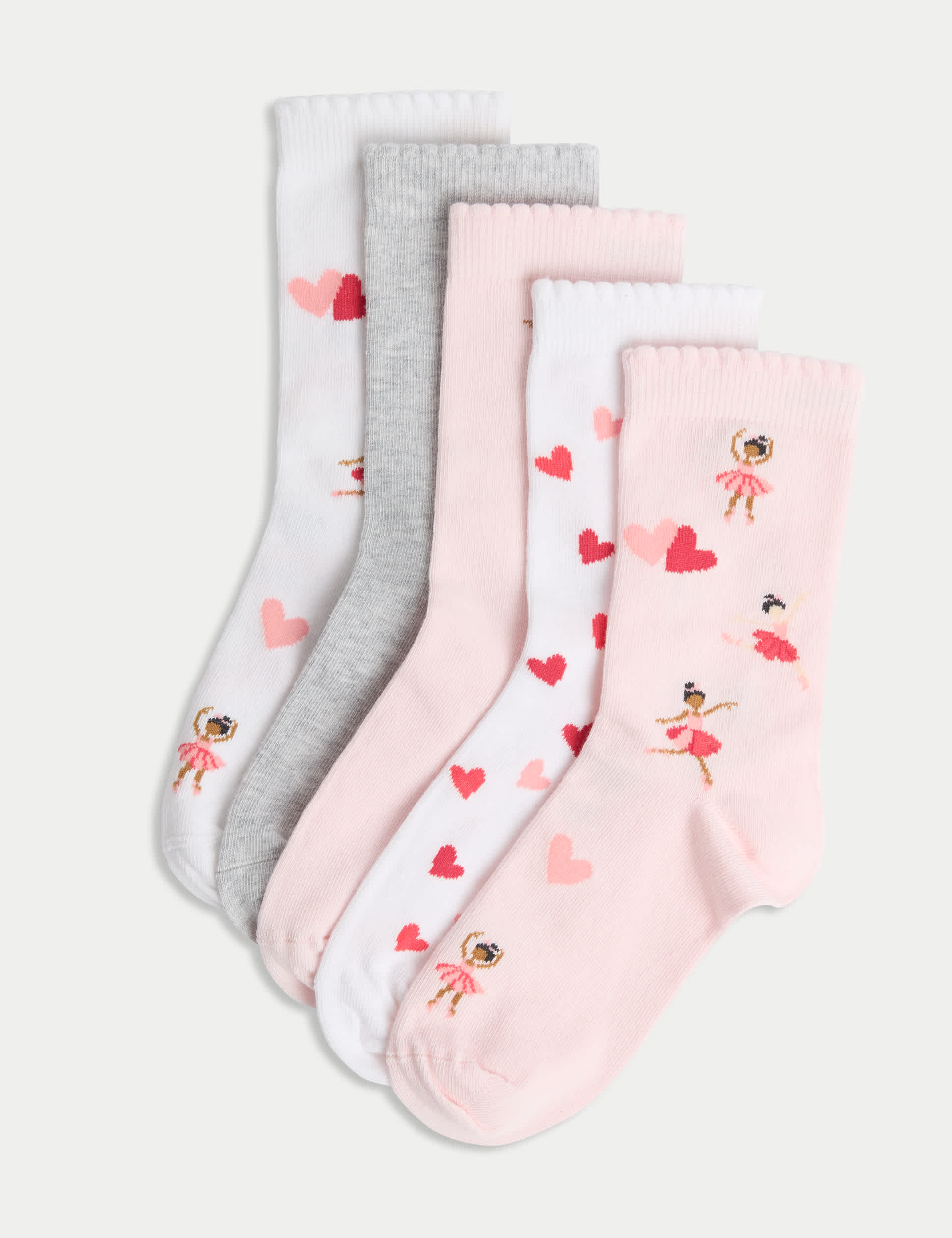 M&S Girls 5pk Cotton Rich Ballerina Socks (6 Small