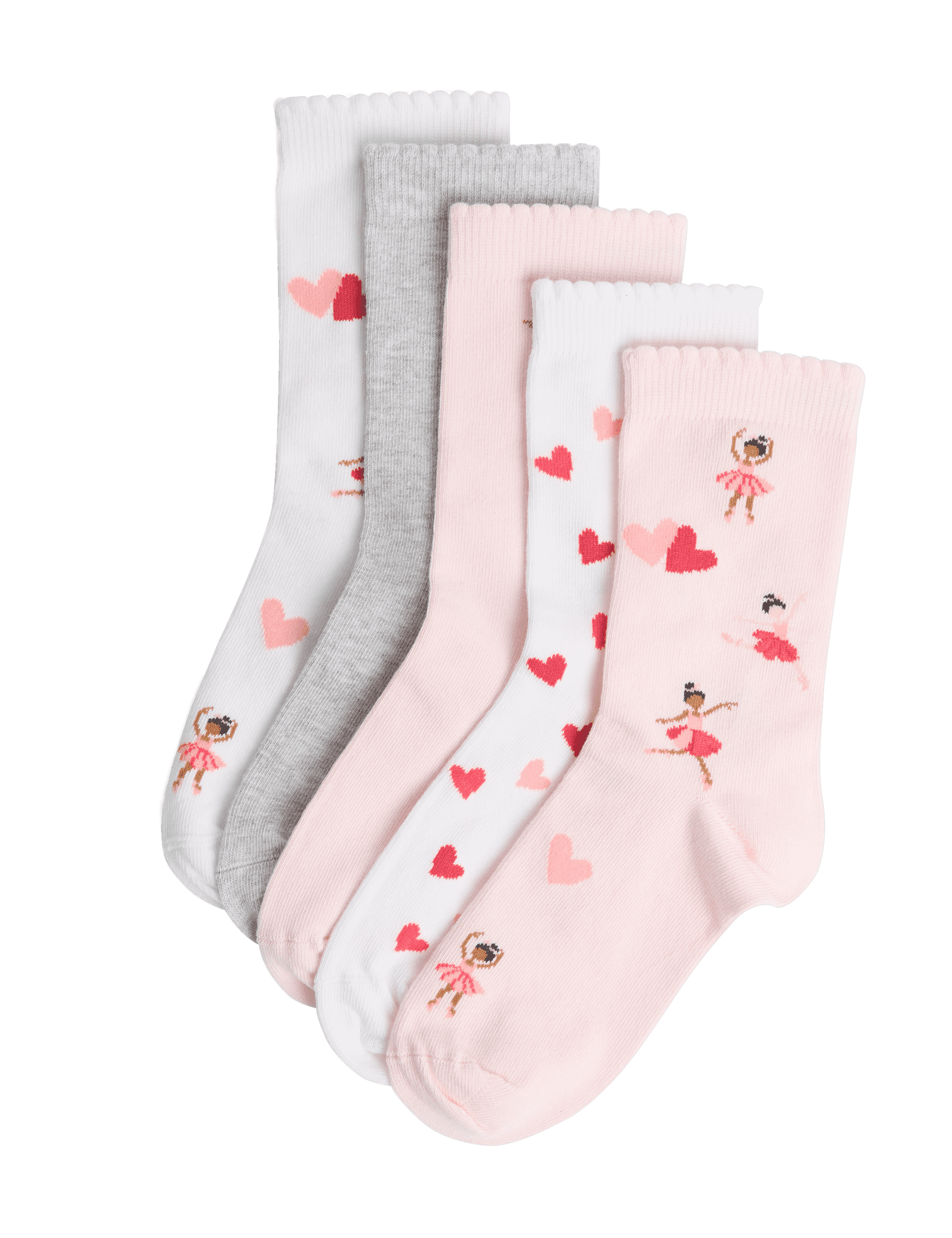 M&S Collection Girls 5pk Cotton Rich Ballerina Socks (6 Small - 7 Large) - 8-12 - Multi, Multi