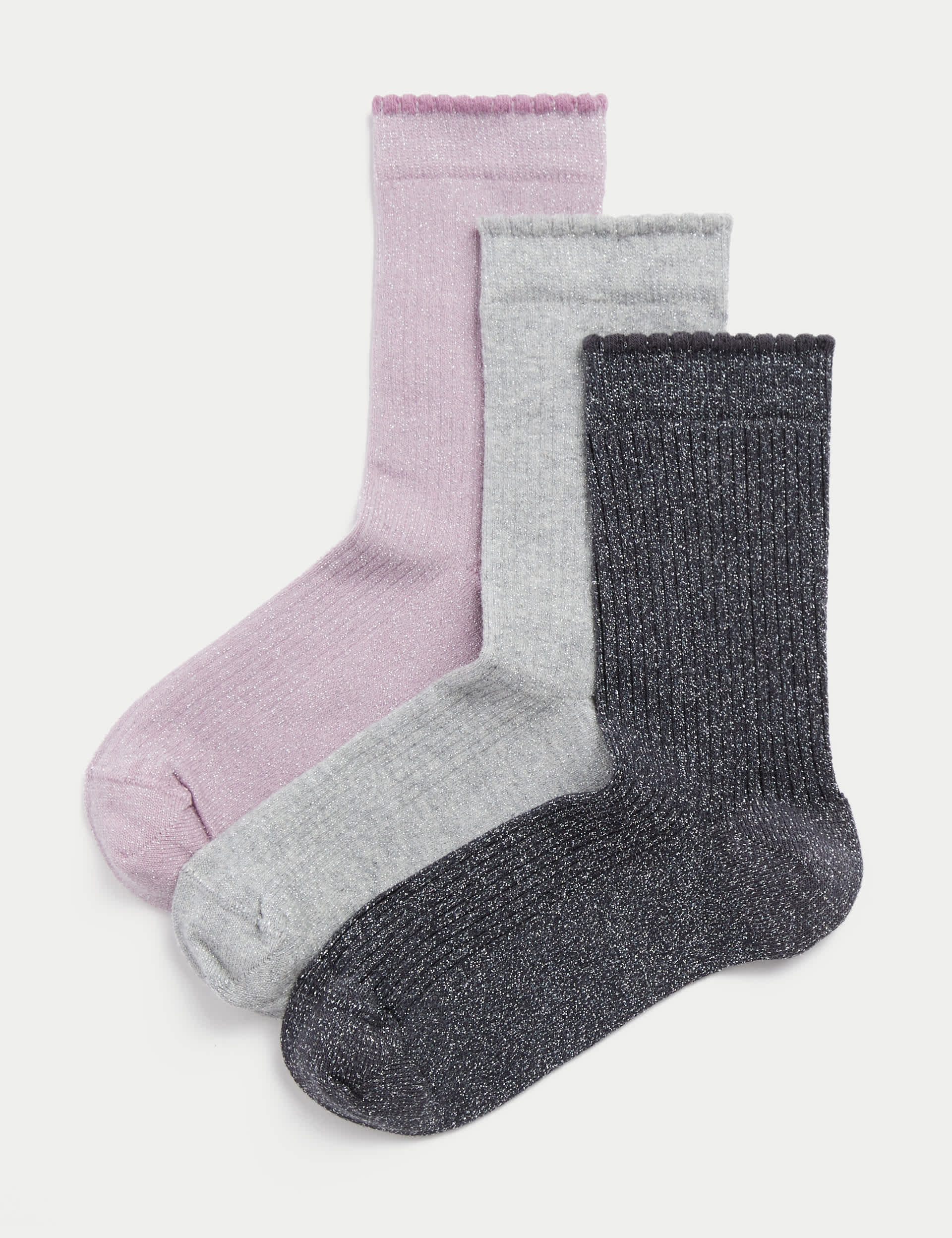 M&S Girls 3pk Cotton Rich Sparkle Socks (6 Small - 7 Large) - 12+3+ - Multi, Multi