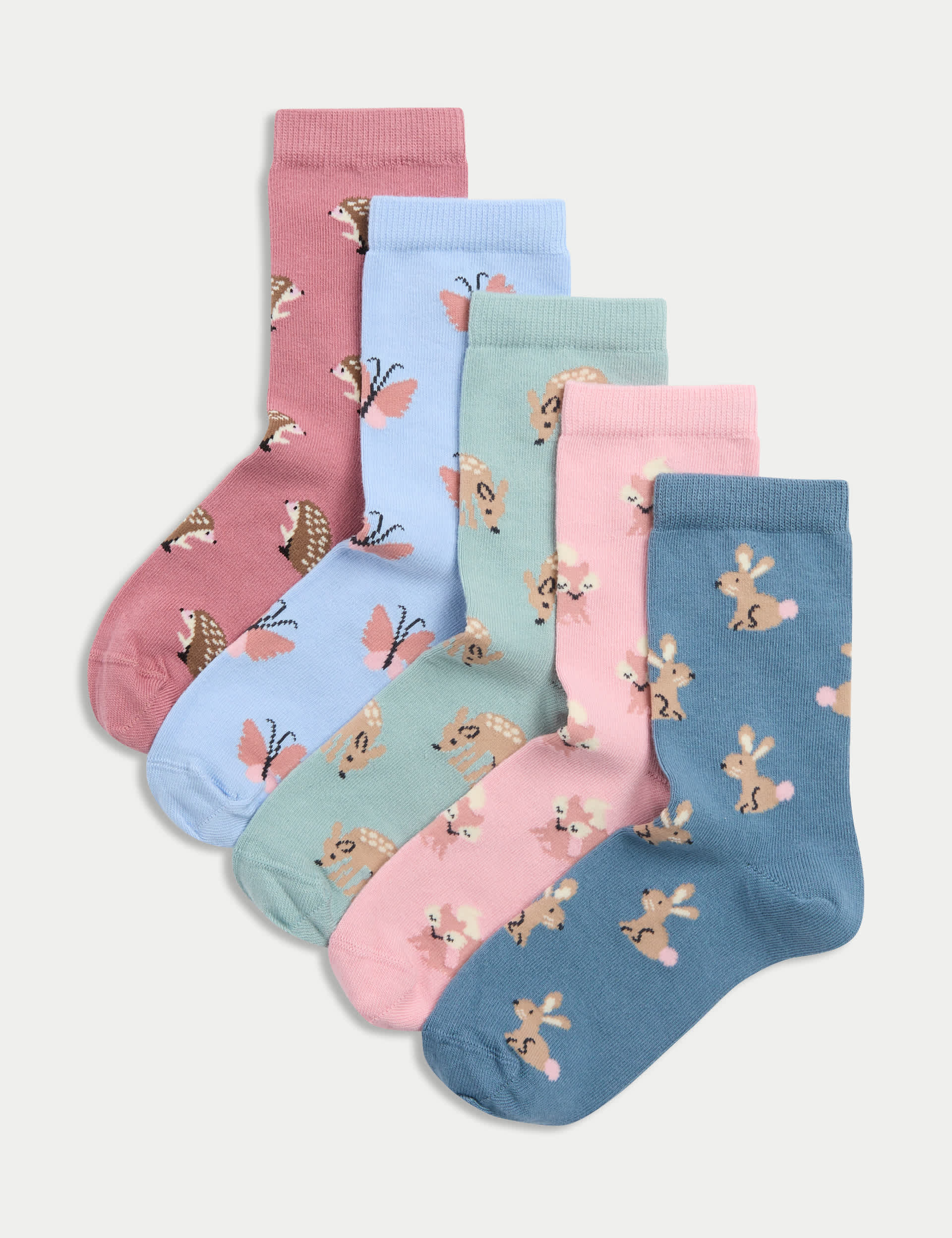 M&S Girls 5pk Cotton Rich Animal Socks (6 Small