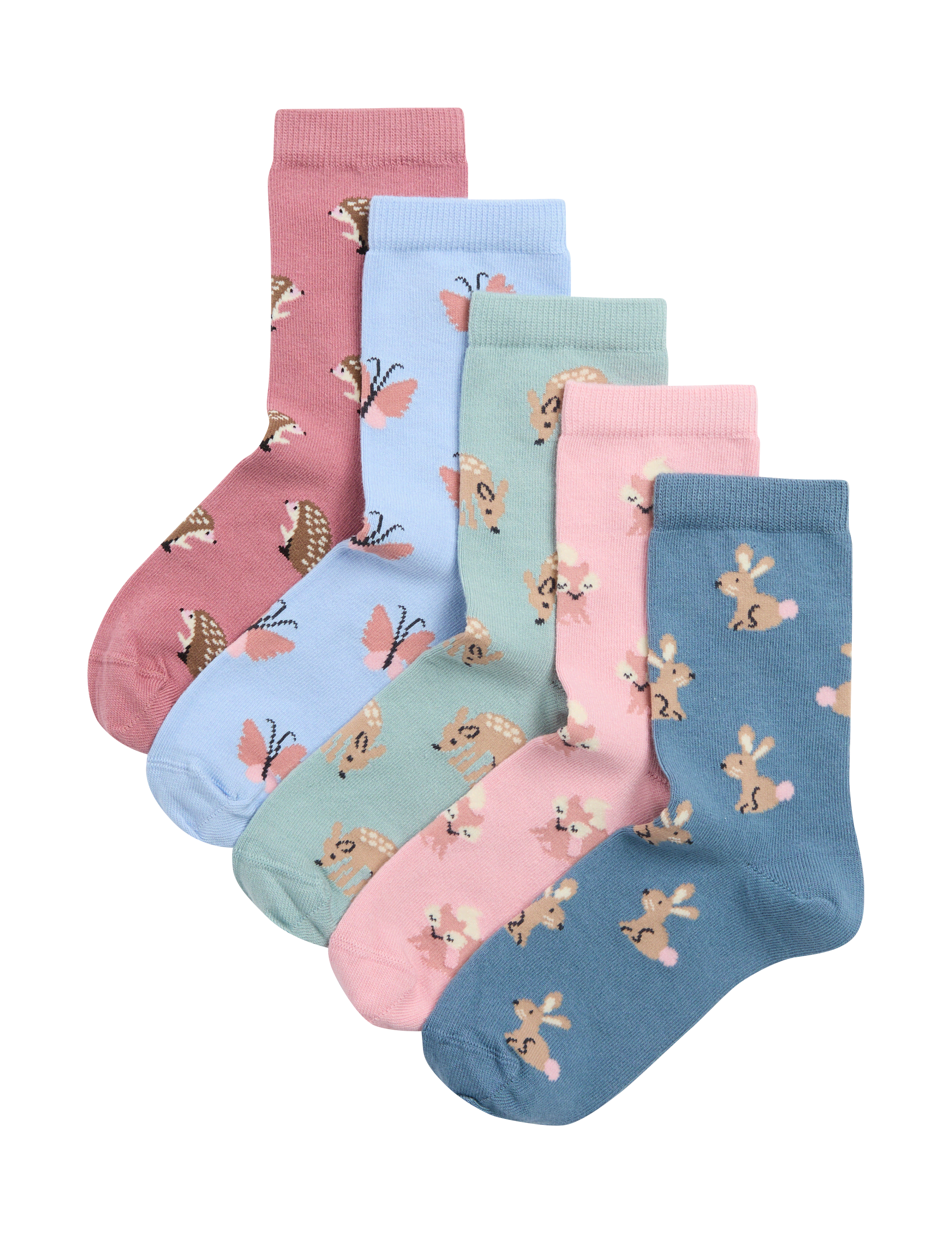 M&S Collection Girls 5pk Cotton Rich Animal Socks (6 Small - 7 Large) - 12+3+ - Multi, Multi