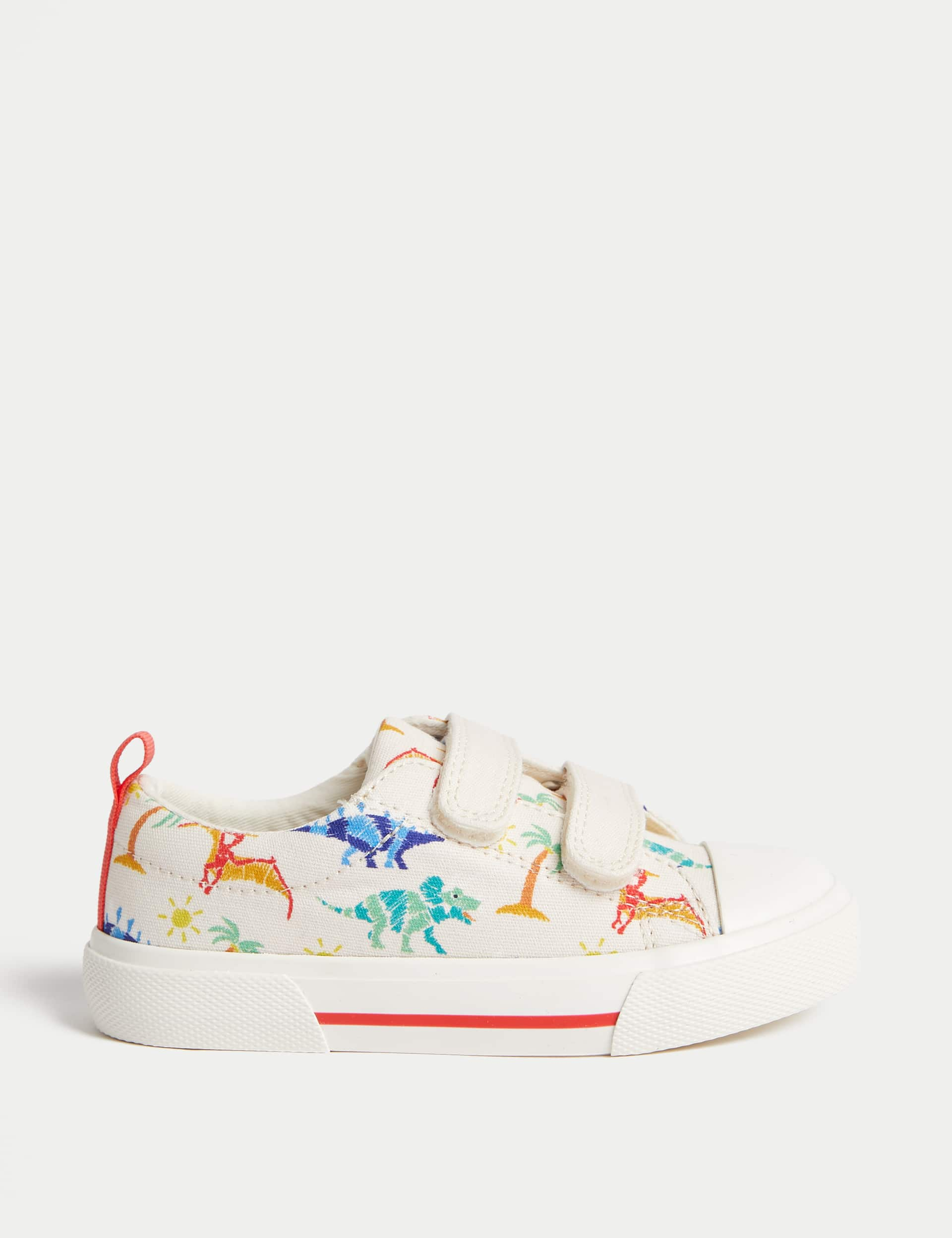 M&S Kids Canvas Riptape Dinosaur Trainers (4 Small-2 Large) - 1 LSTD - Red Mix, Red Mix