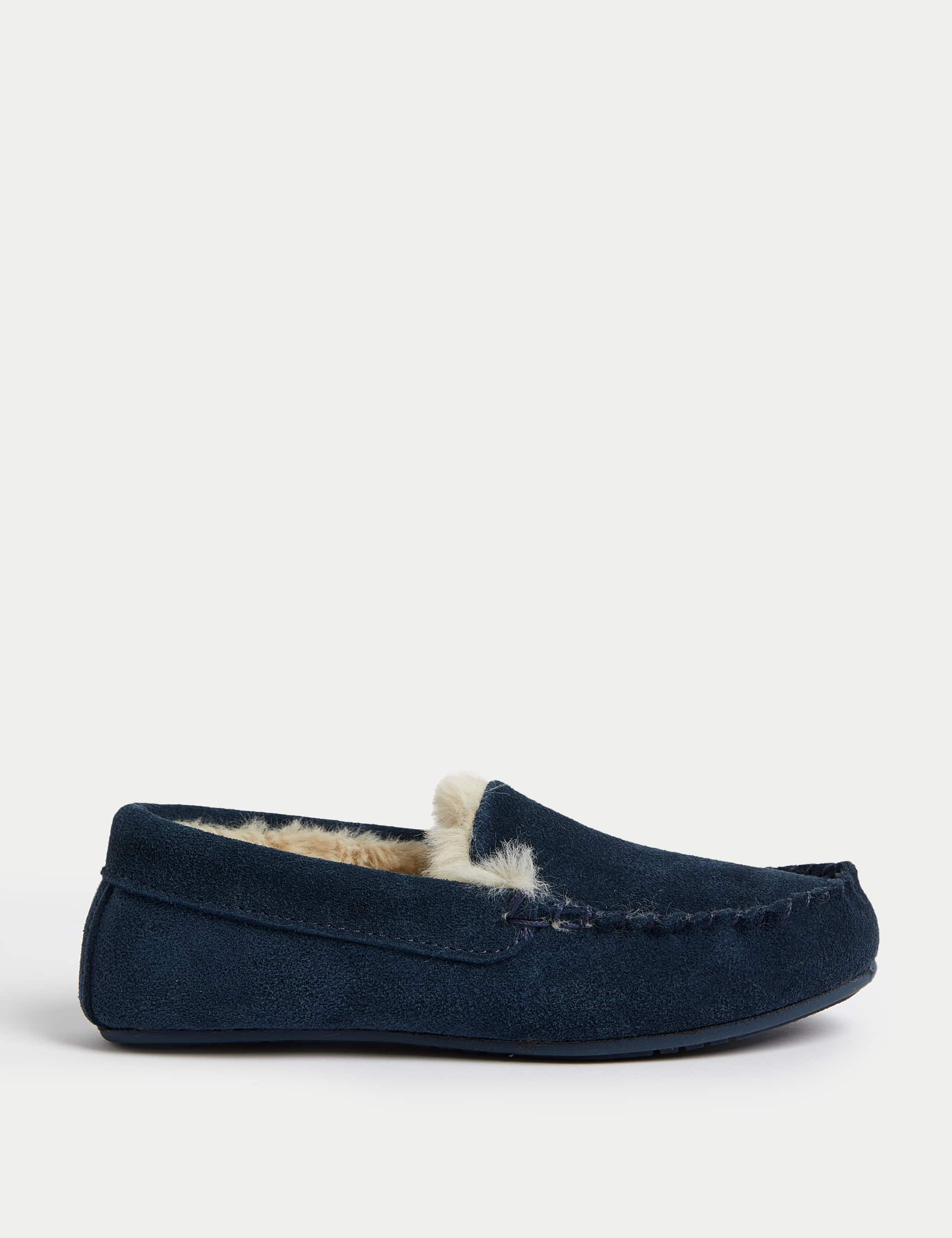 M&S Kids Suede Slippers (5 Small - 7 Large) - 13 S - Navy, Tan,Navy