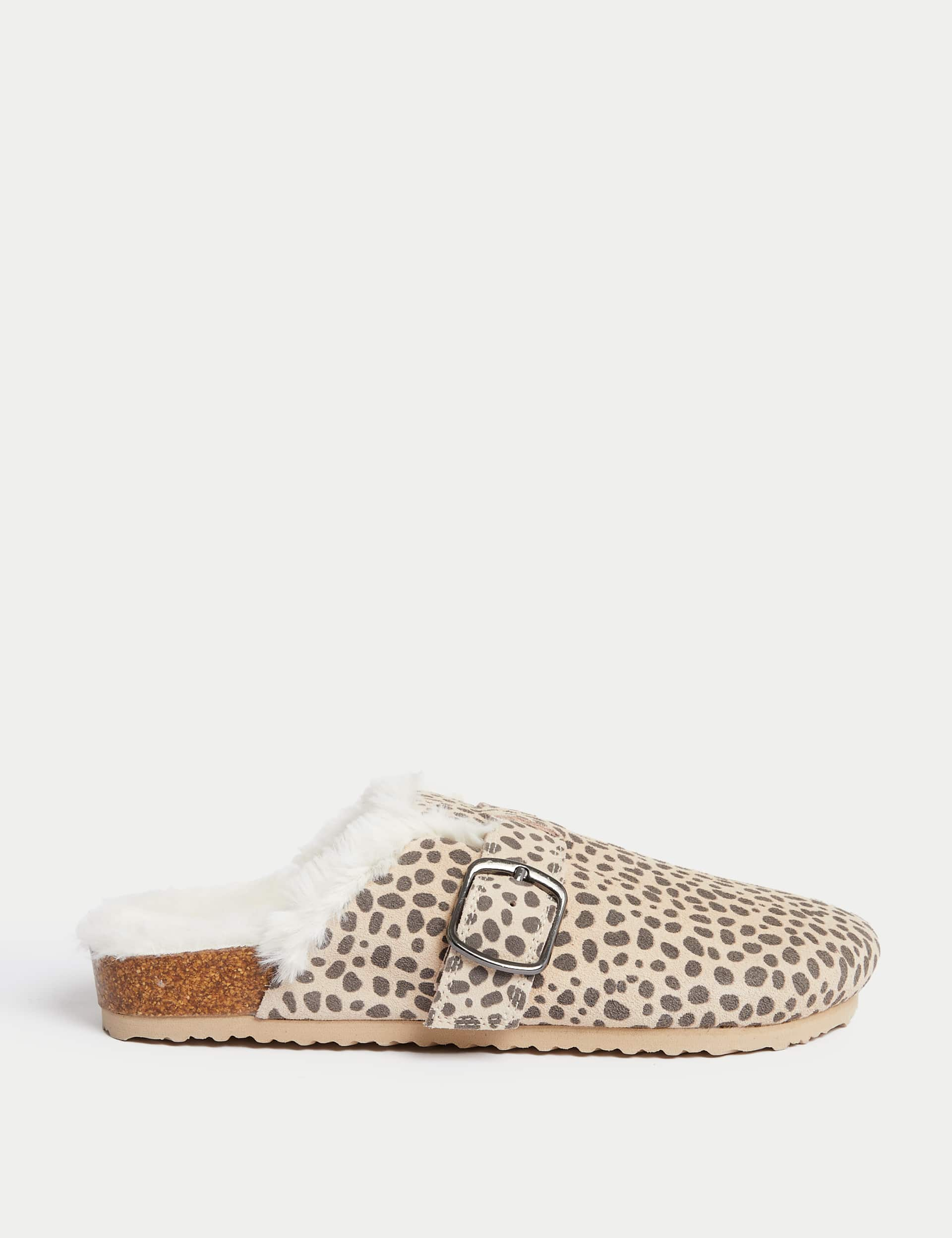 M&S Kids Suede Animal Print Slippers (9 Small - 6 Large) - 5 L - Oatmeal Mix, Oatmeal Mix