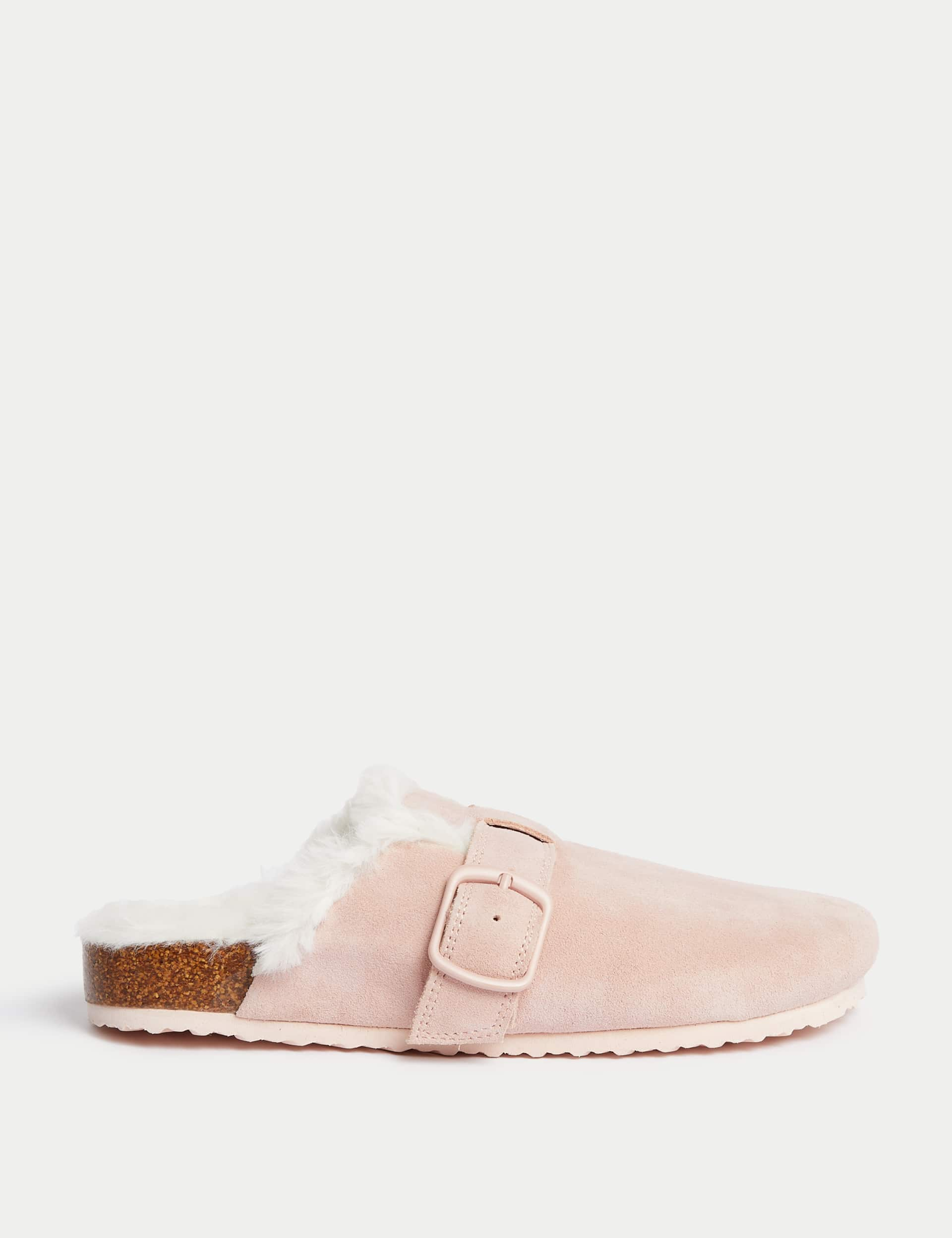 M&S Collection Kids Suede Slippers (9 Small - 6 Large) - 5 L - Pink, Pink,Tan,Charcoal