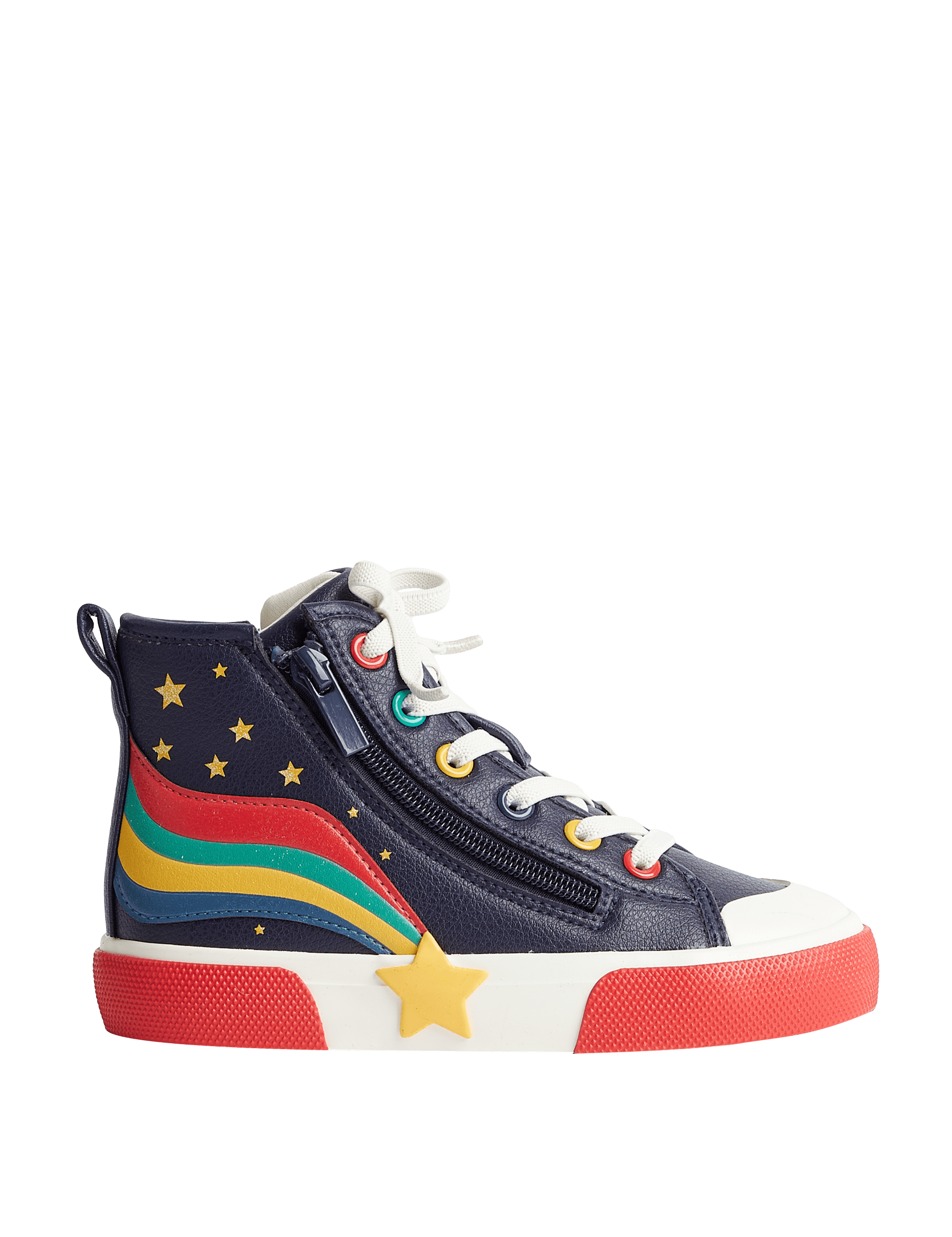 M&S Collection Kids Freshfeet Star High Top Trainers (4 Small - 2 Large) - 8 SSTD - Navy Mix, Navy 