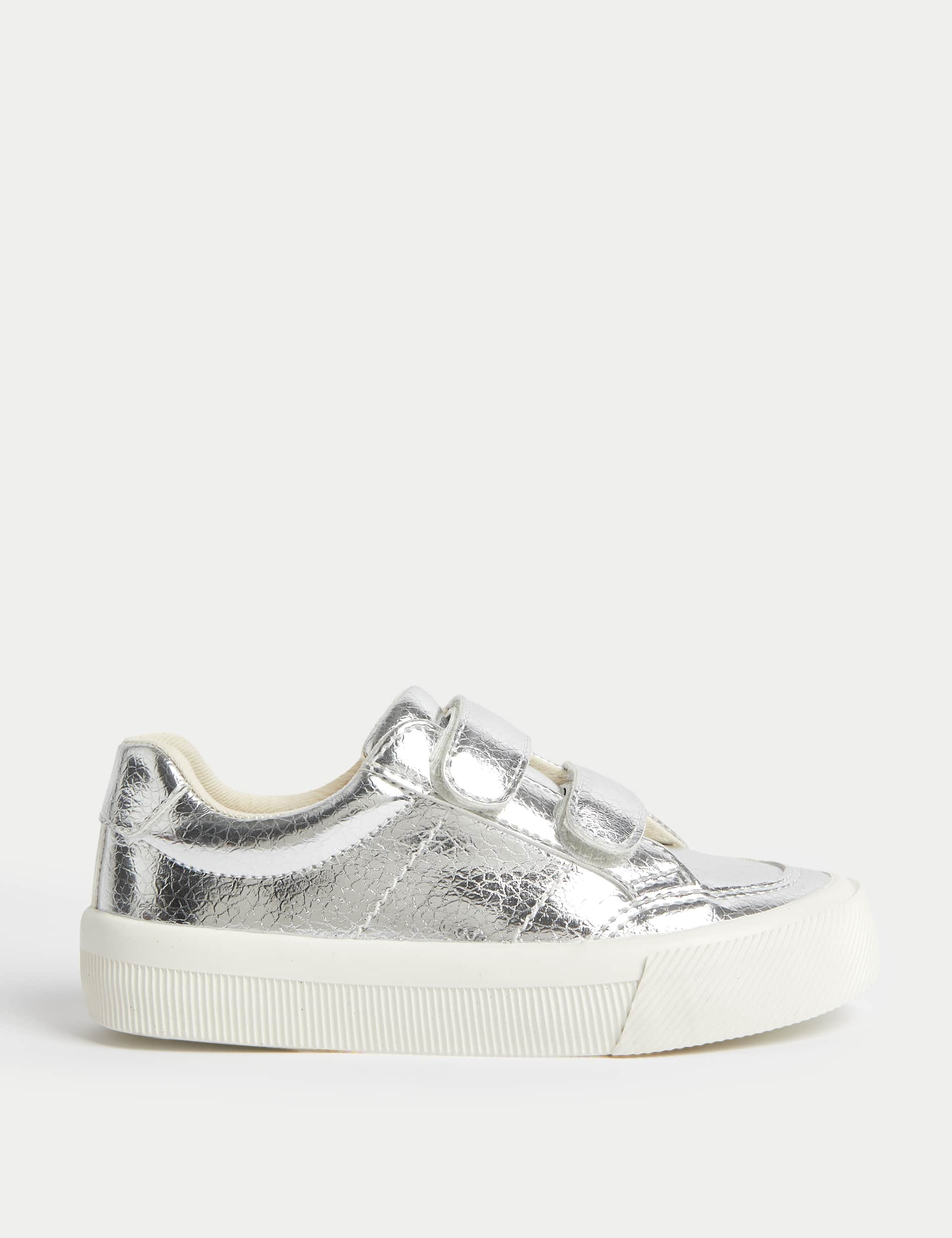 M&S Kids Metallic Riptape Trainers (4 Small - 2 Large) - 1 LSTD - Silver, Copper Rose,Silver