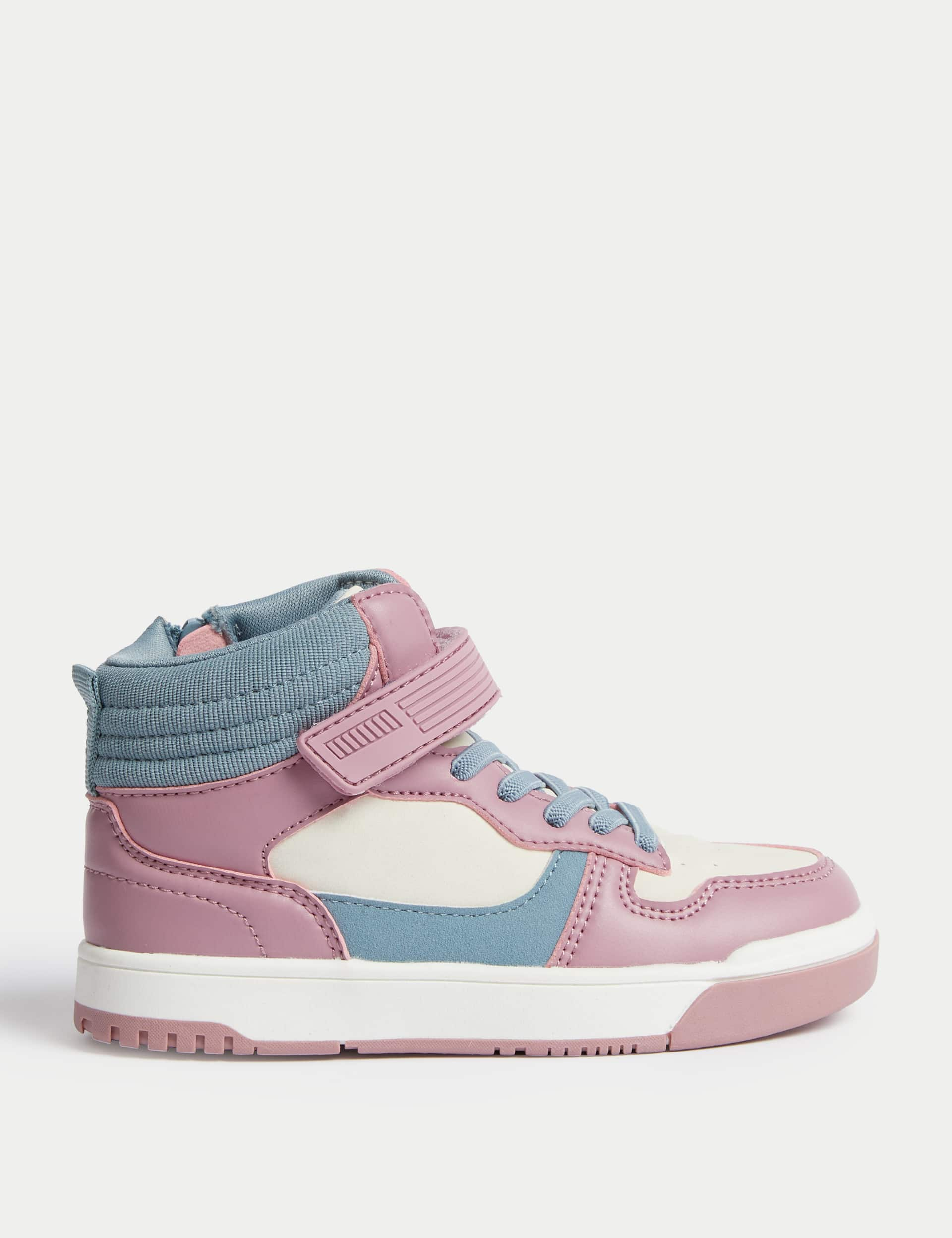 M&S Kids Freshfeet High Top Trainers (4 Small - 6 Large) - 12 SSTD - Pink Mix, Pink Mix