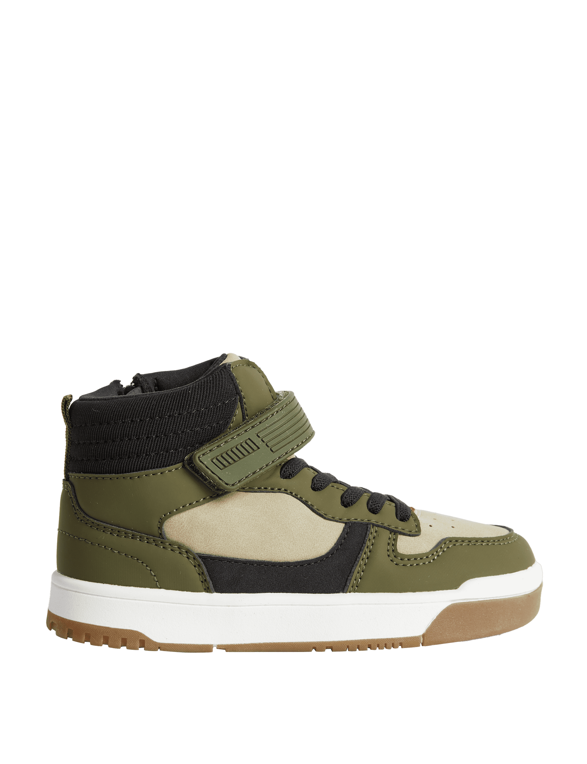 M&S Collection Kids Freshfeet Riptape High Top Trainers (4 Small - 7 Large) - 5 LSTD - Khaki Mix, B