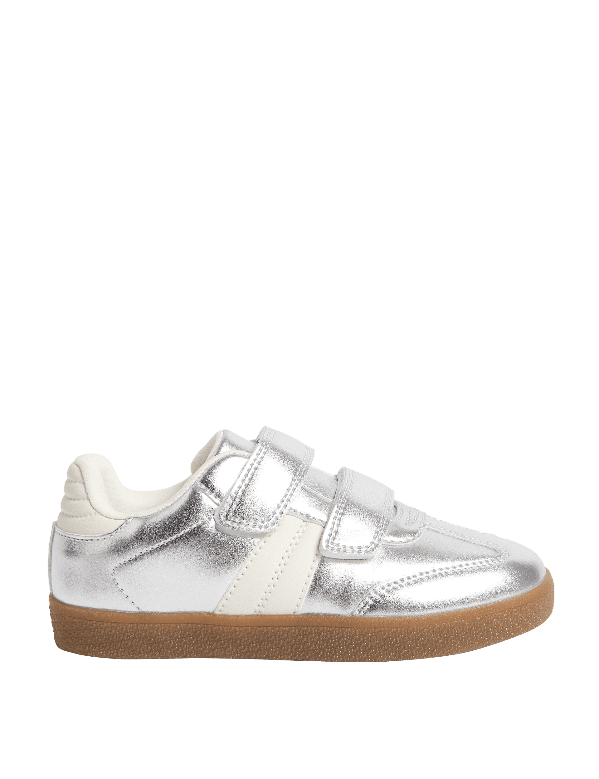 M&S Collection Kids Metallic Riptape Trainers (4 Small - 2 Large) - 1 LSTD - Silver, Silver