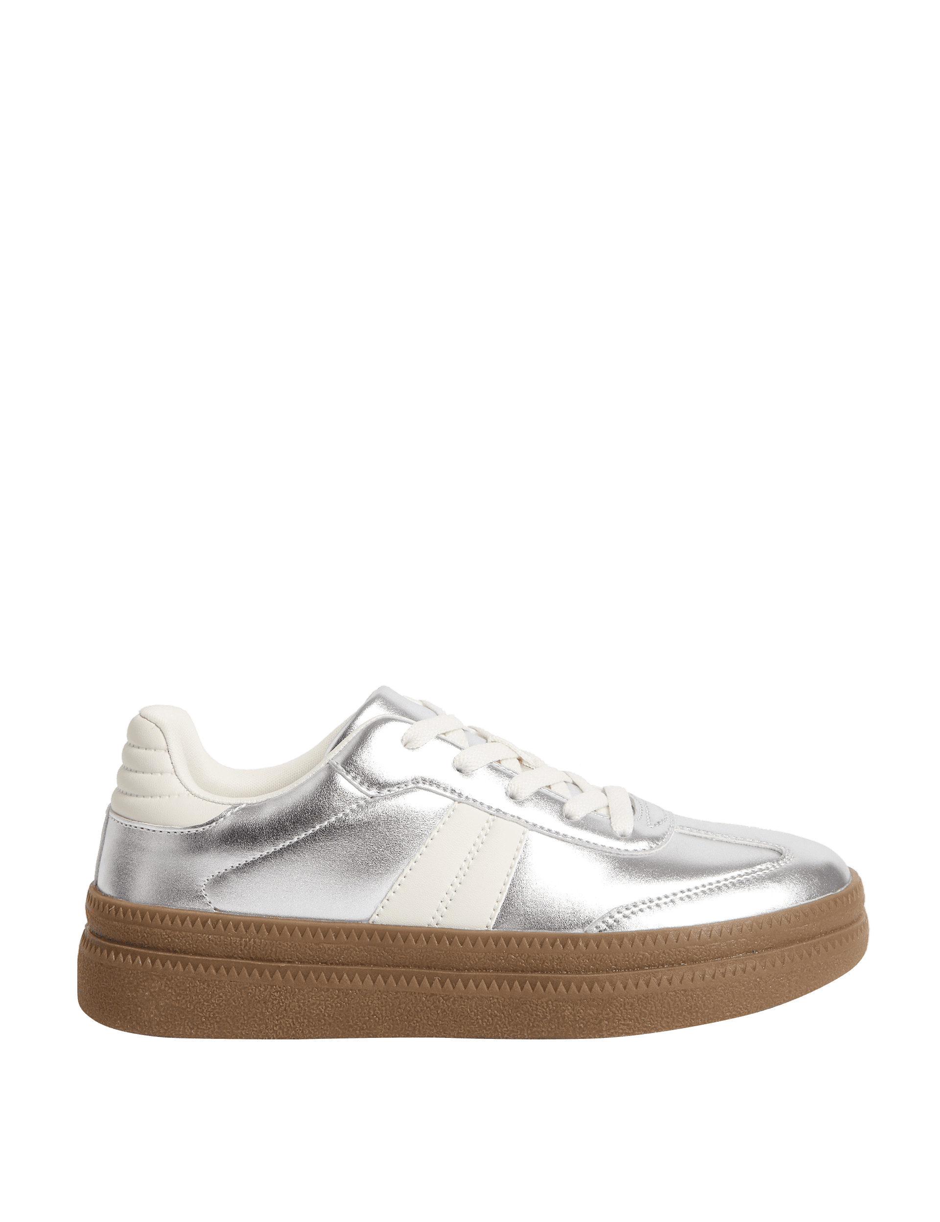 M&S Collection Kids Metallic Trainers (1 Large - 6 Large) - 3 L - Silver, Silver