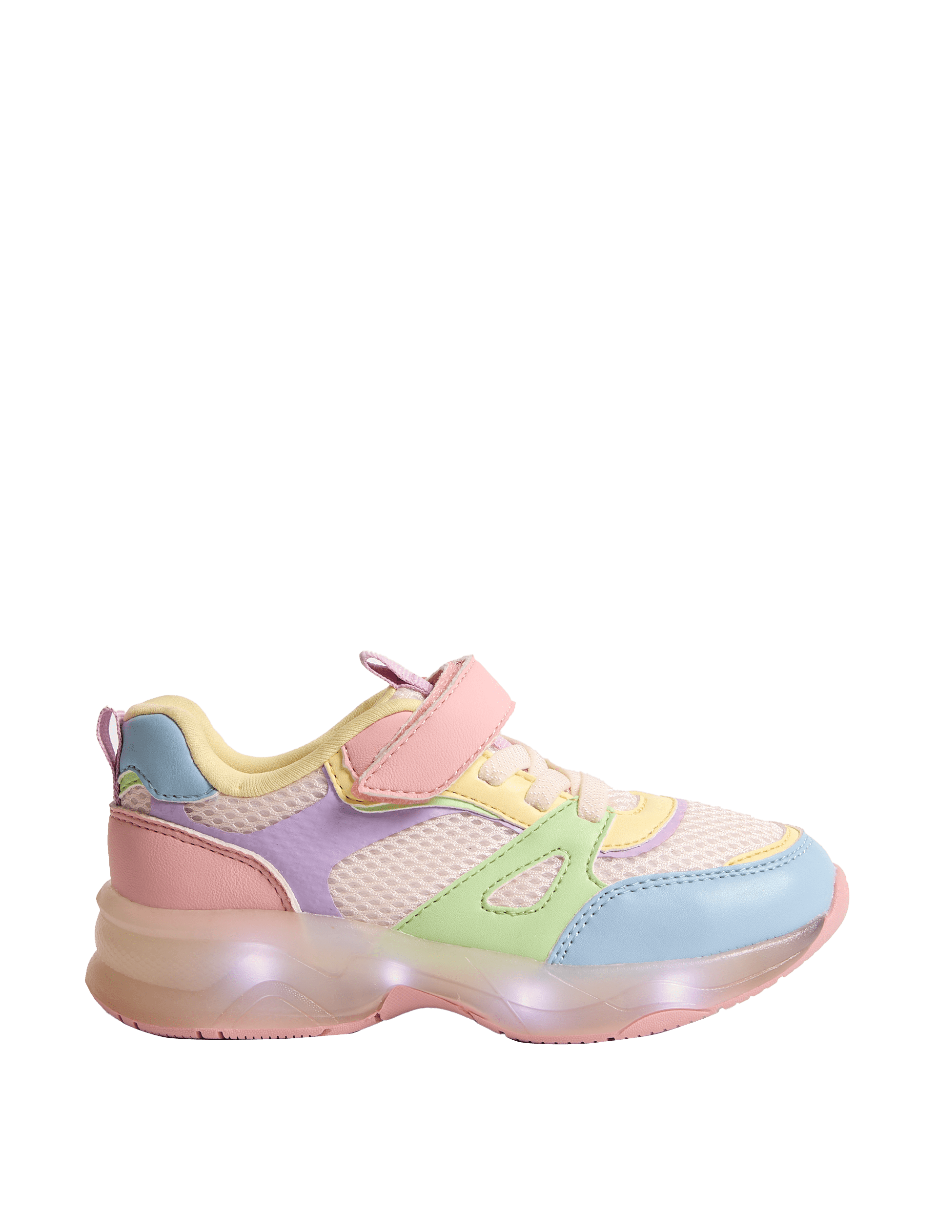 M&S Collection Kids Freshfeet Light-Up Trainers (4 Small - 2 Large) - 1 LSTD - Light Pink Mix, Ligh