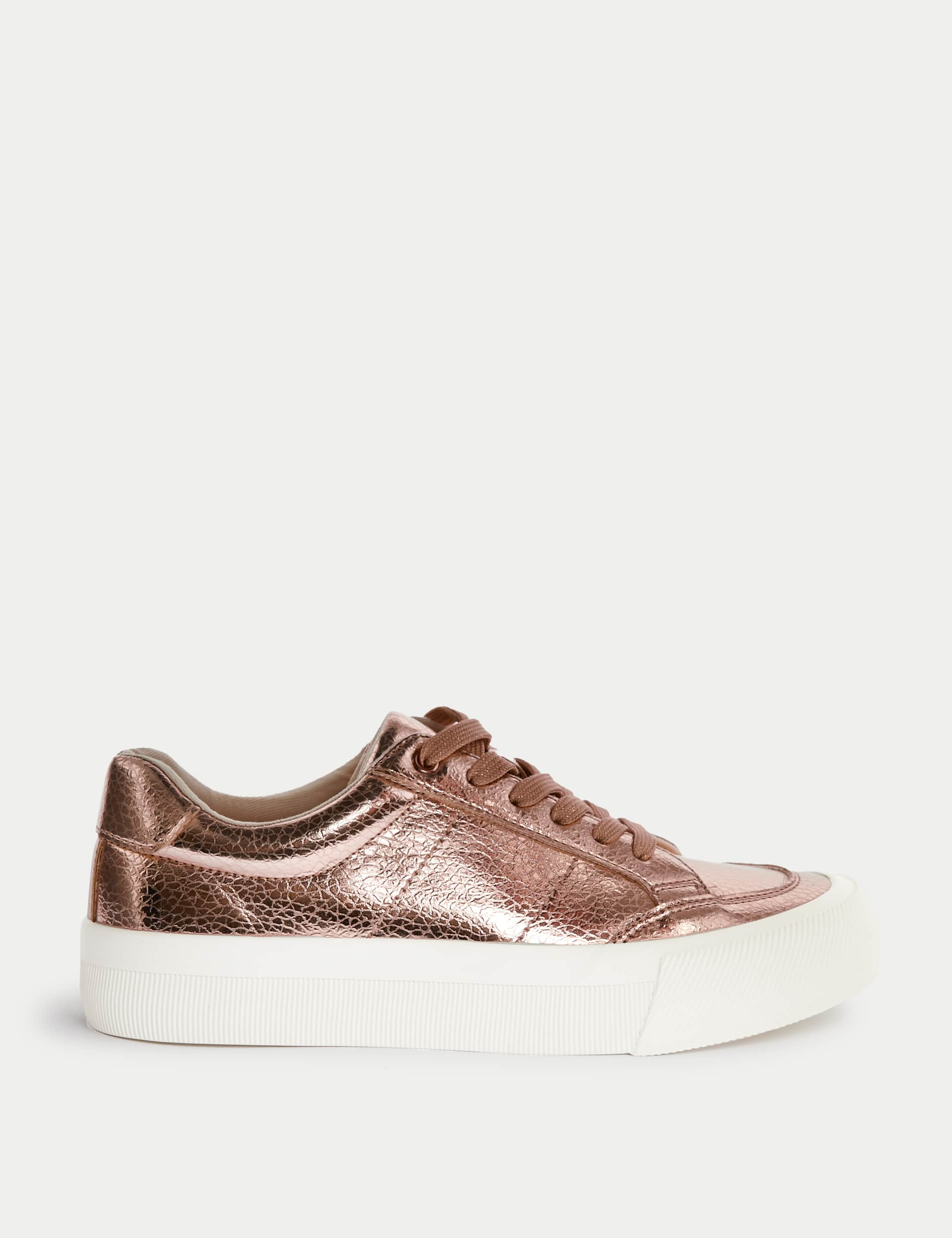 M&S Kids Freshfeet Metallic Trainers (3 Large - 6 Large) - 6 LSTD - Copper Rose, Copper Rose,Silver