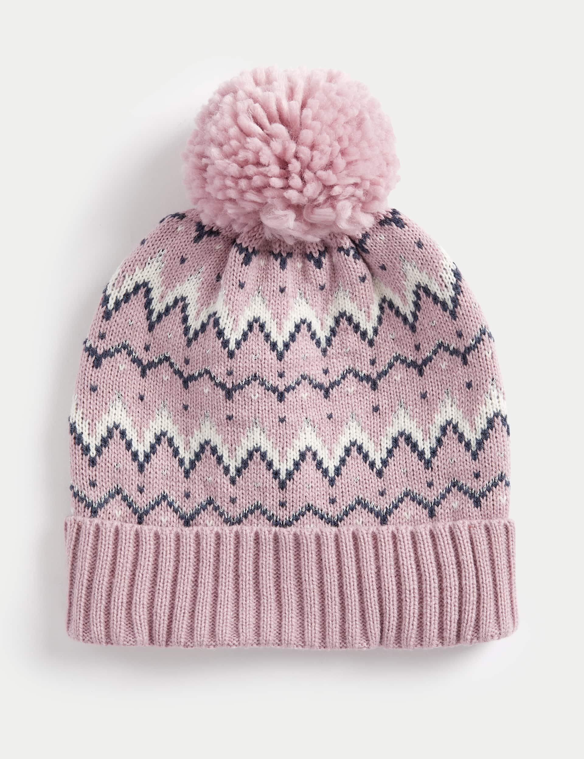 M&S Kids Fair Isle Winter Hat (1-13 Yrs) - 6-13Y - Pink, Pink