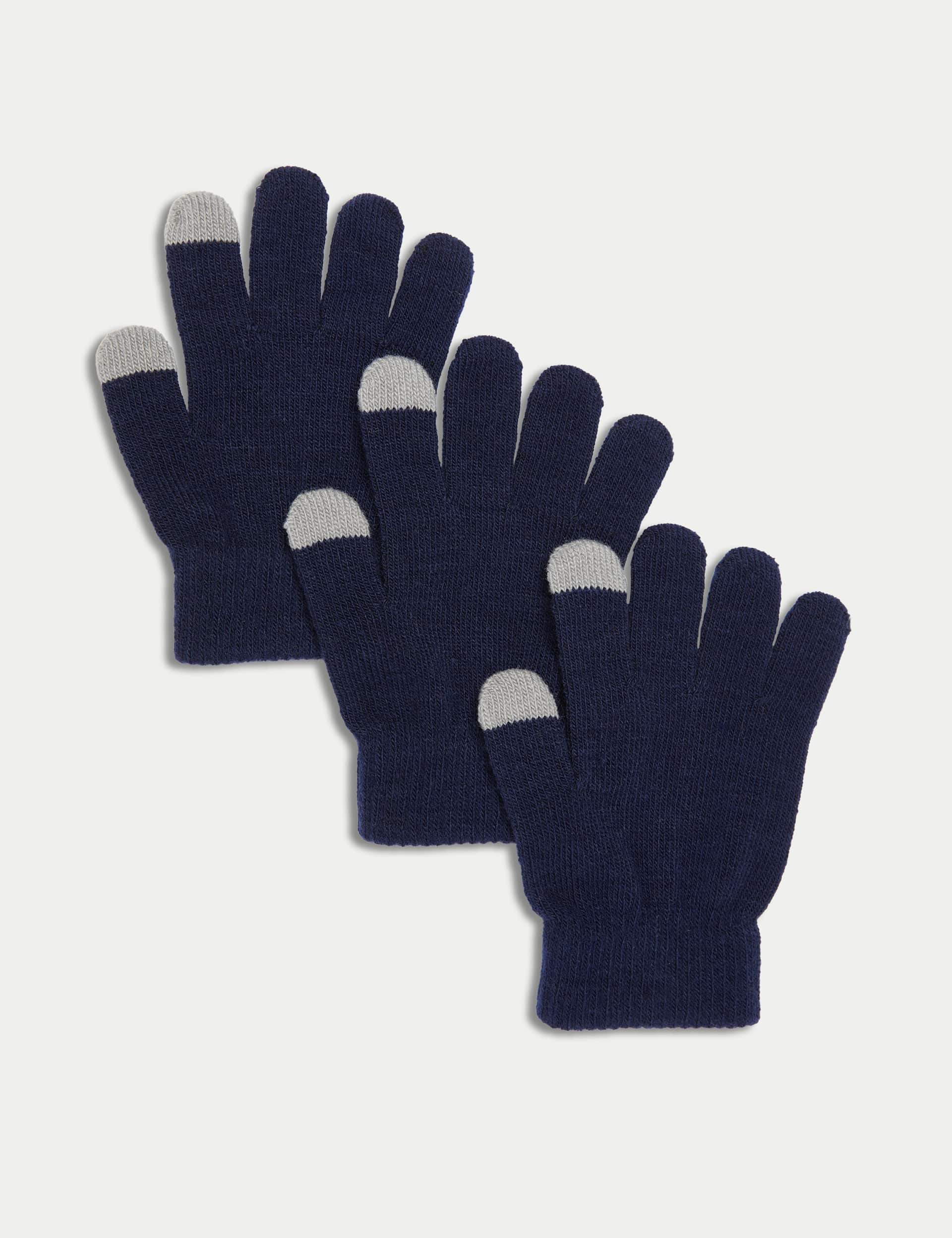 M&S Kids 3pk Magic Gloves - Indigo, Black,Indigo