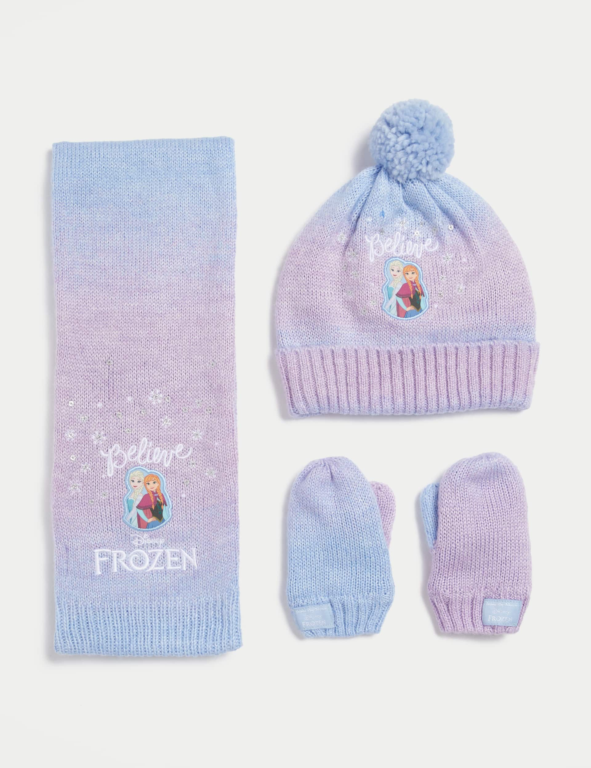 M&S Kids Frozen Hat, Scarf and Mitten Set (1-6 Yrs) - 3-6y - Lilac Mix, Lilac Mix