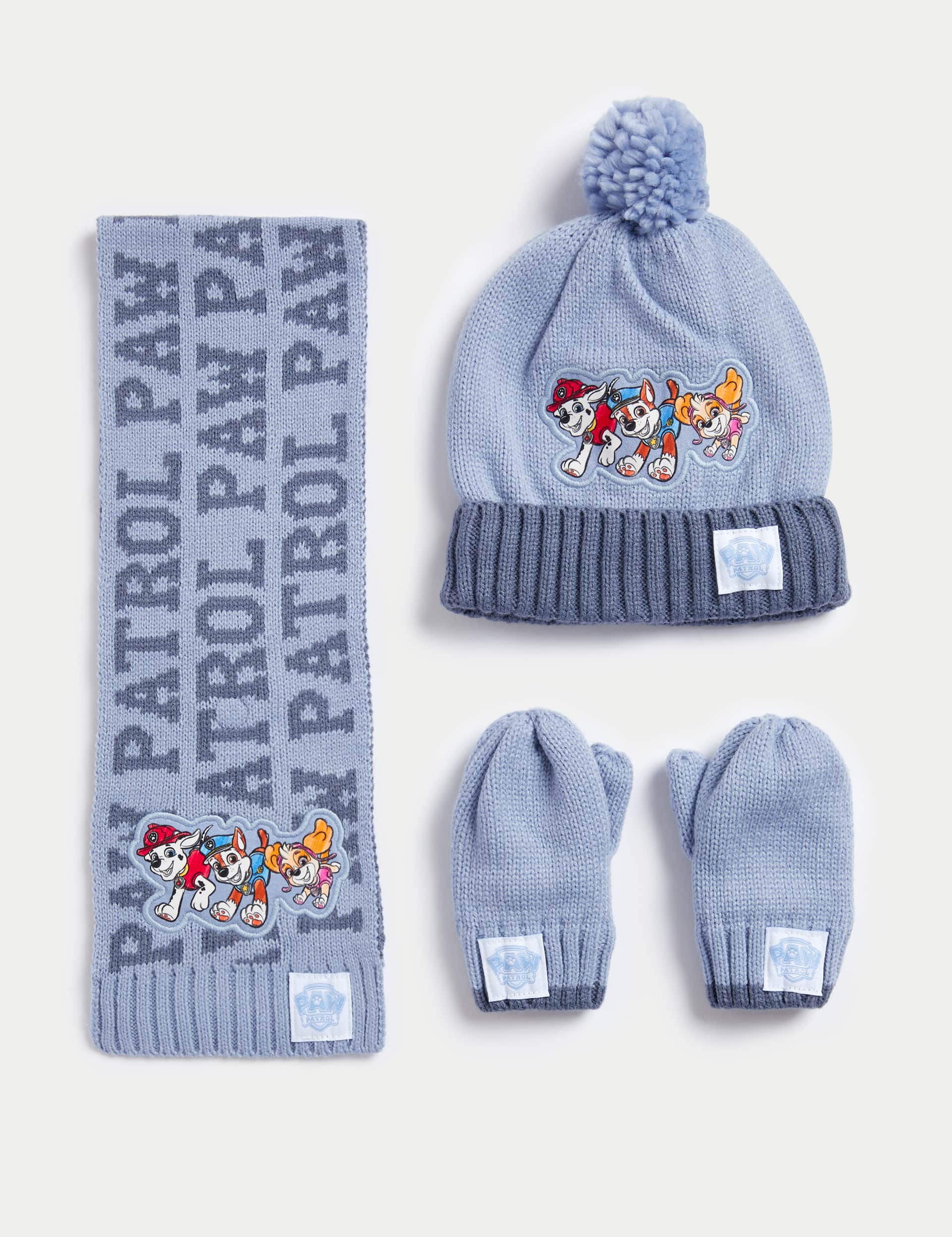 M&S Kids PAW Patrol Hat, Scarf and Mitten Set (1-6 Yrs) - 3-6y - Blue, Blue