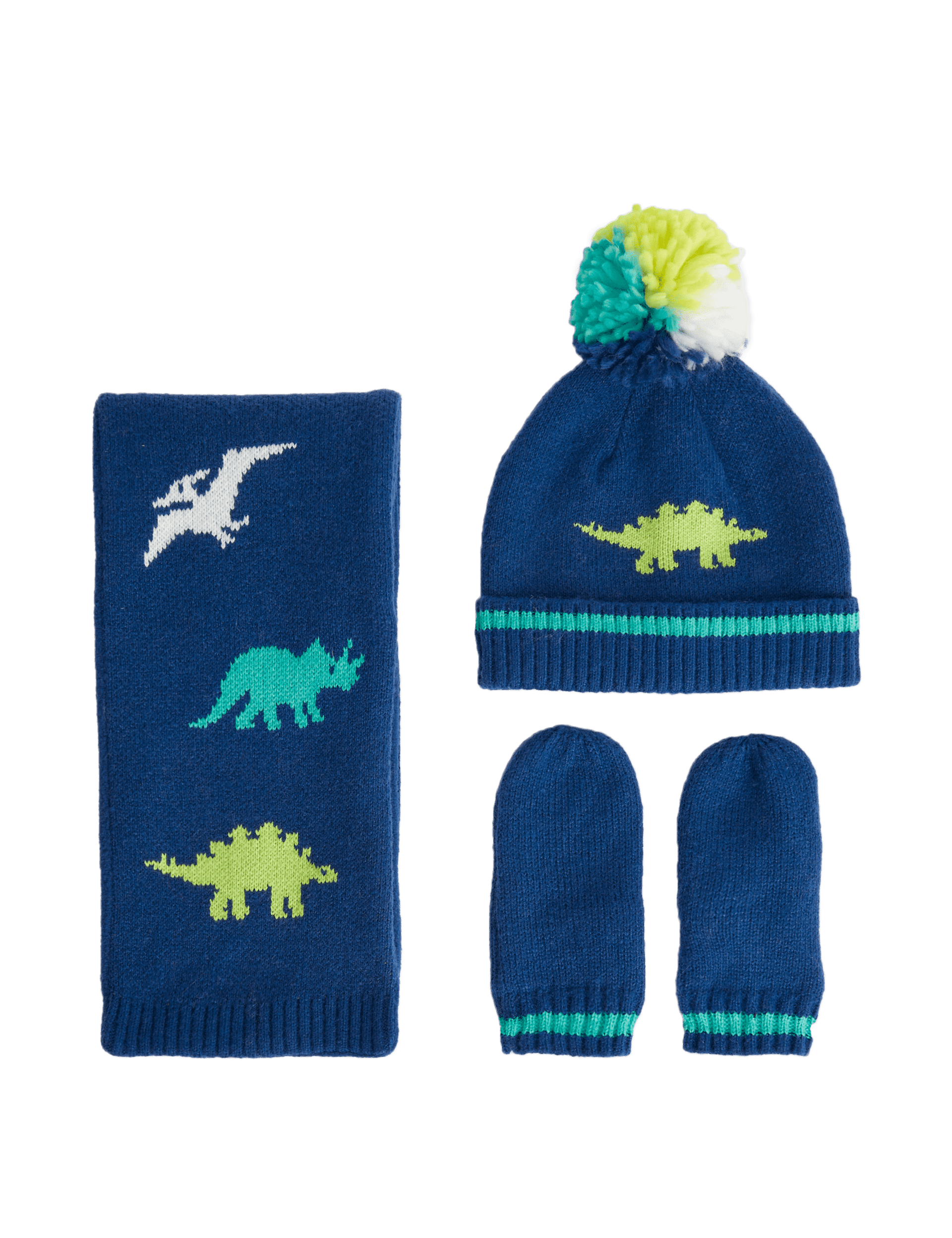 M&S Collection Kids Dinosaur Hat, Scarf and Mitten Set (1-6 Yrs) - 1-3 Y - Navy, Navy