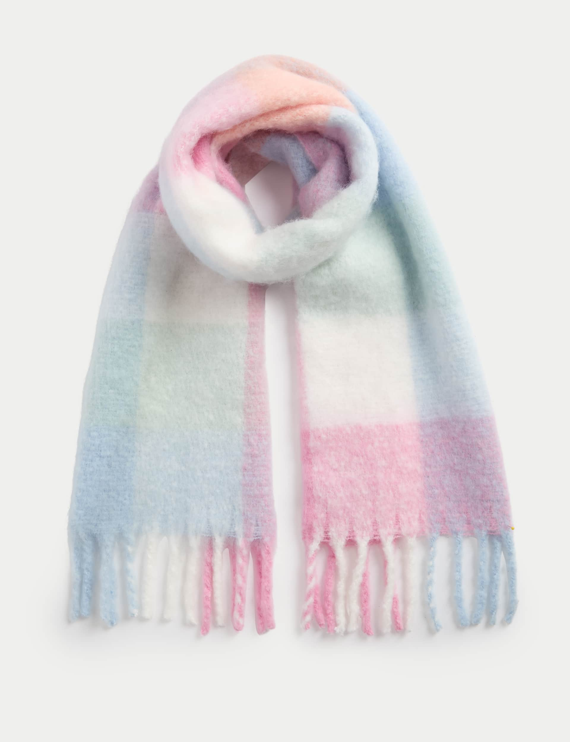 M&S Collection Kids Check Scarf - Orange Mix, Orange Mix,Pink Mix