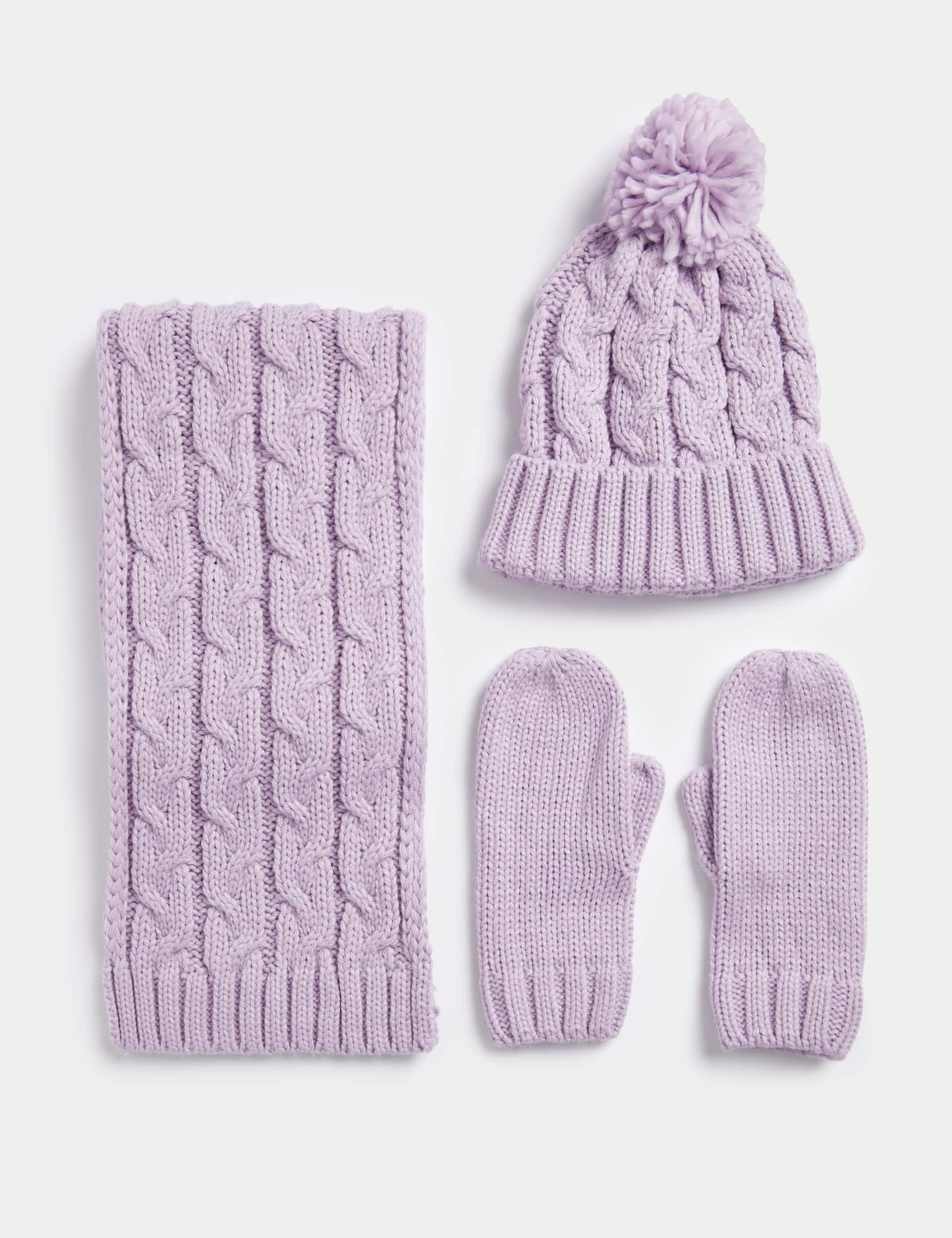 M&S Kids Hat, Scarf and Mittens Set (1-13 Yrs) - 6-13Y - Lilac, Lilac