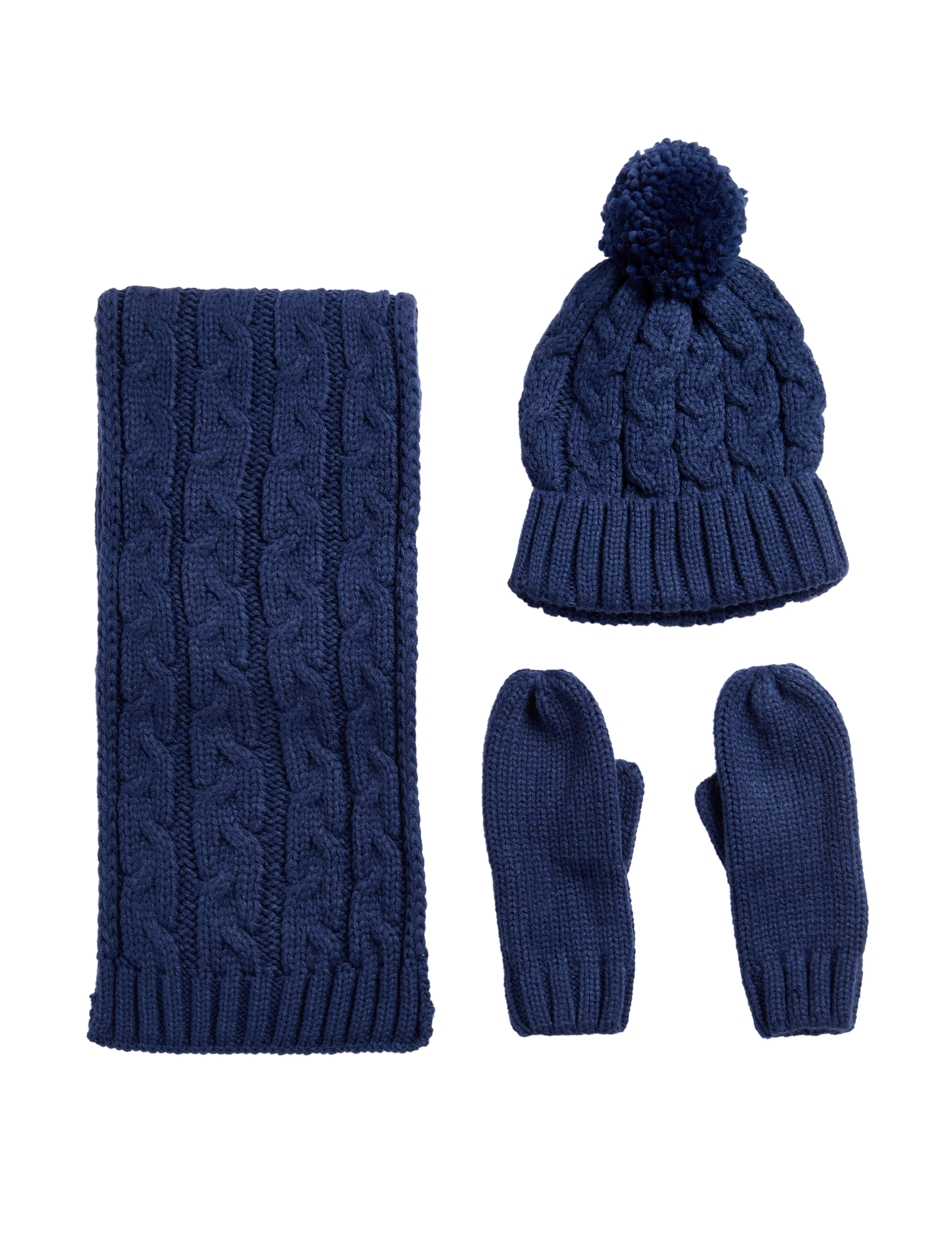 M&S Collection Kids Cable Knit Hat, Scarf and Mitten Set (1-13 Yrs) - 6-13Y - Indigo, Indigo