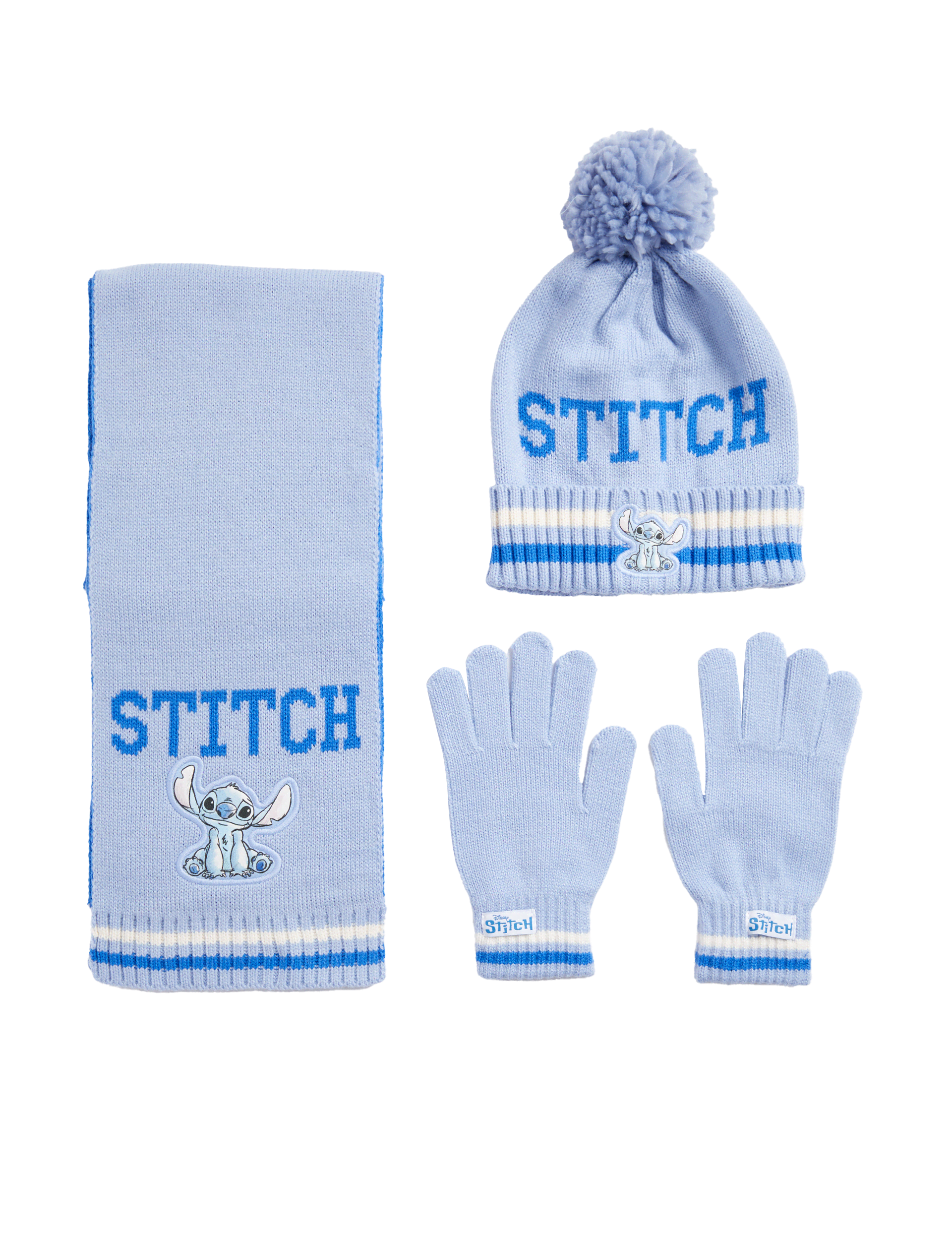 M&S Collection Kids Lilo & Stitch Hat, Scarf and Glove Set - 6-13Y - Blue, Blue