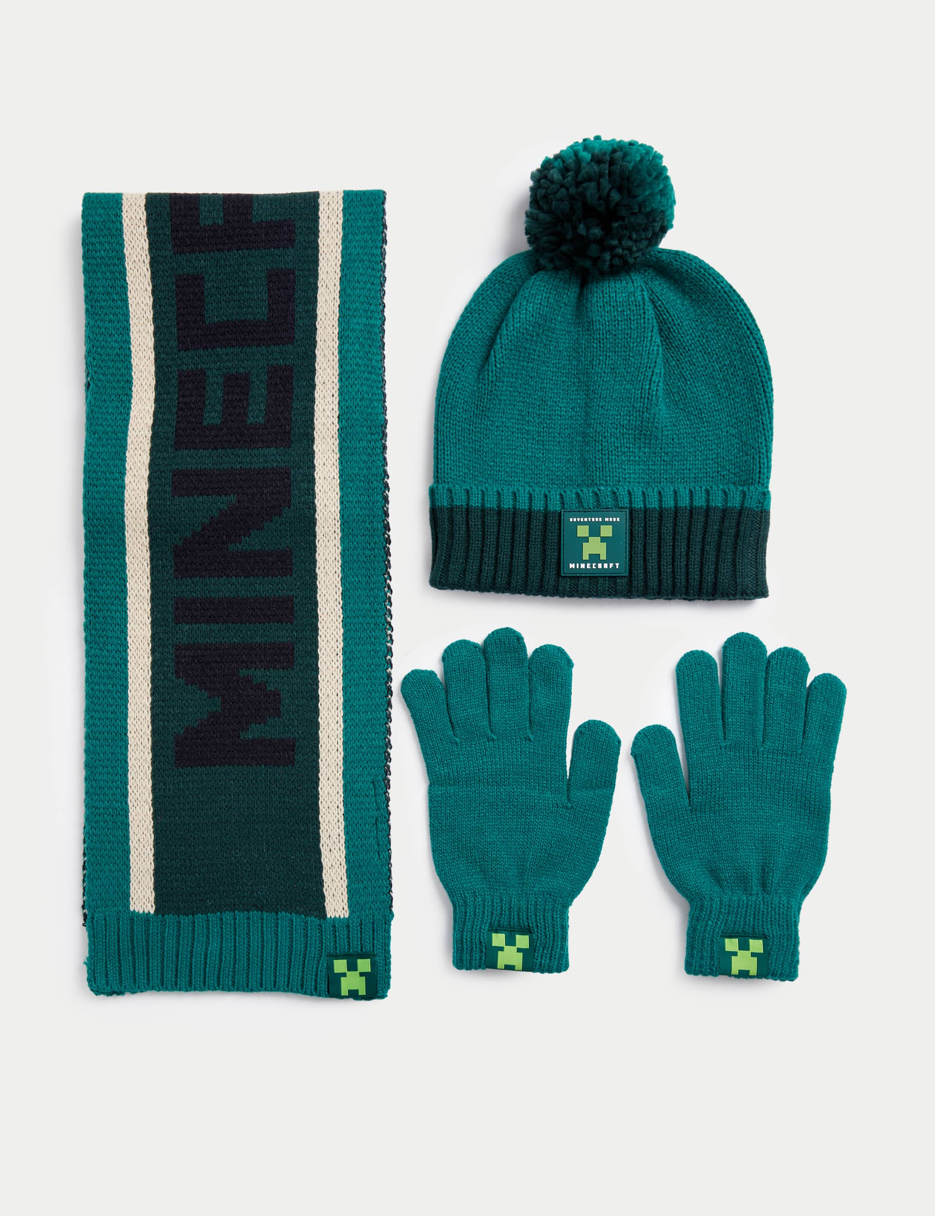 M&S Kids Minecraft Hat, Scarf and Gloves Set (6-13 Yrs) - 6-13Y - Green, Green