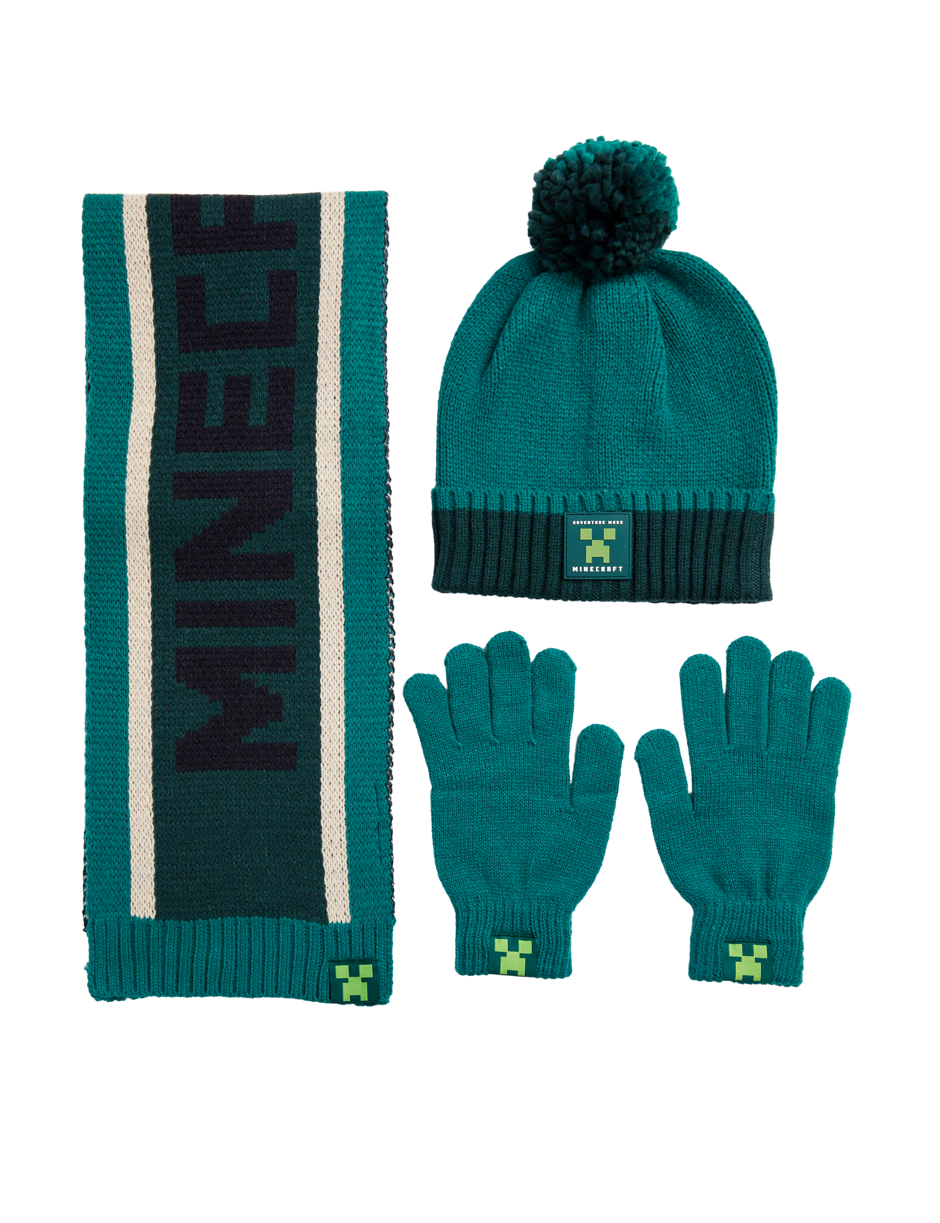 M&S Collection Kids Minecraft Hat, Scarf and Gloves Set (6-13 Yrs) - 6-13Y - Green, Green