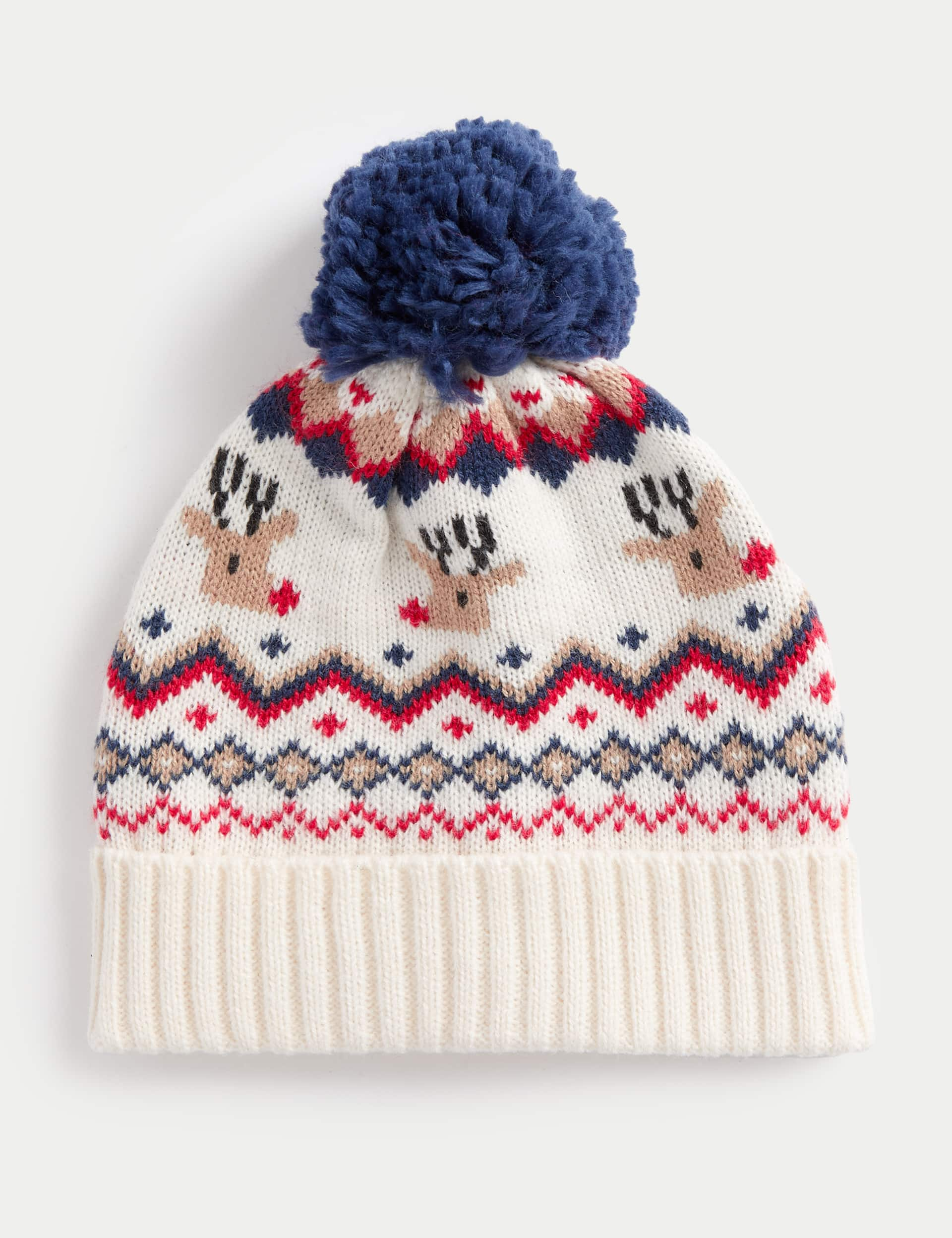 M&S Kids Fair Isle Reindeer Winter Hat (1-13 Yrs) - 6-13Y - Ecru Mix, Ecru Mix